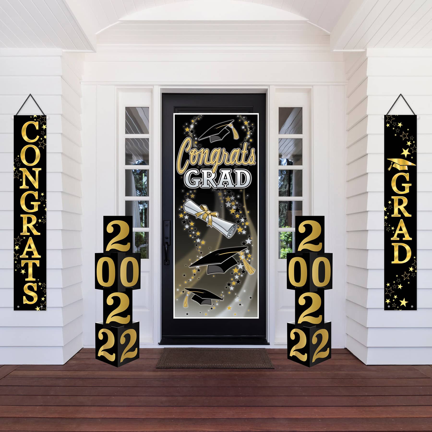 Beistle 12" x 6ft. Black & Gold Congrats Grad Fabric Door Panels, 2ct.