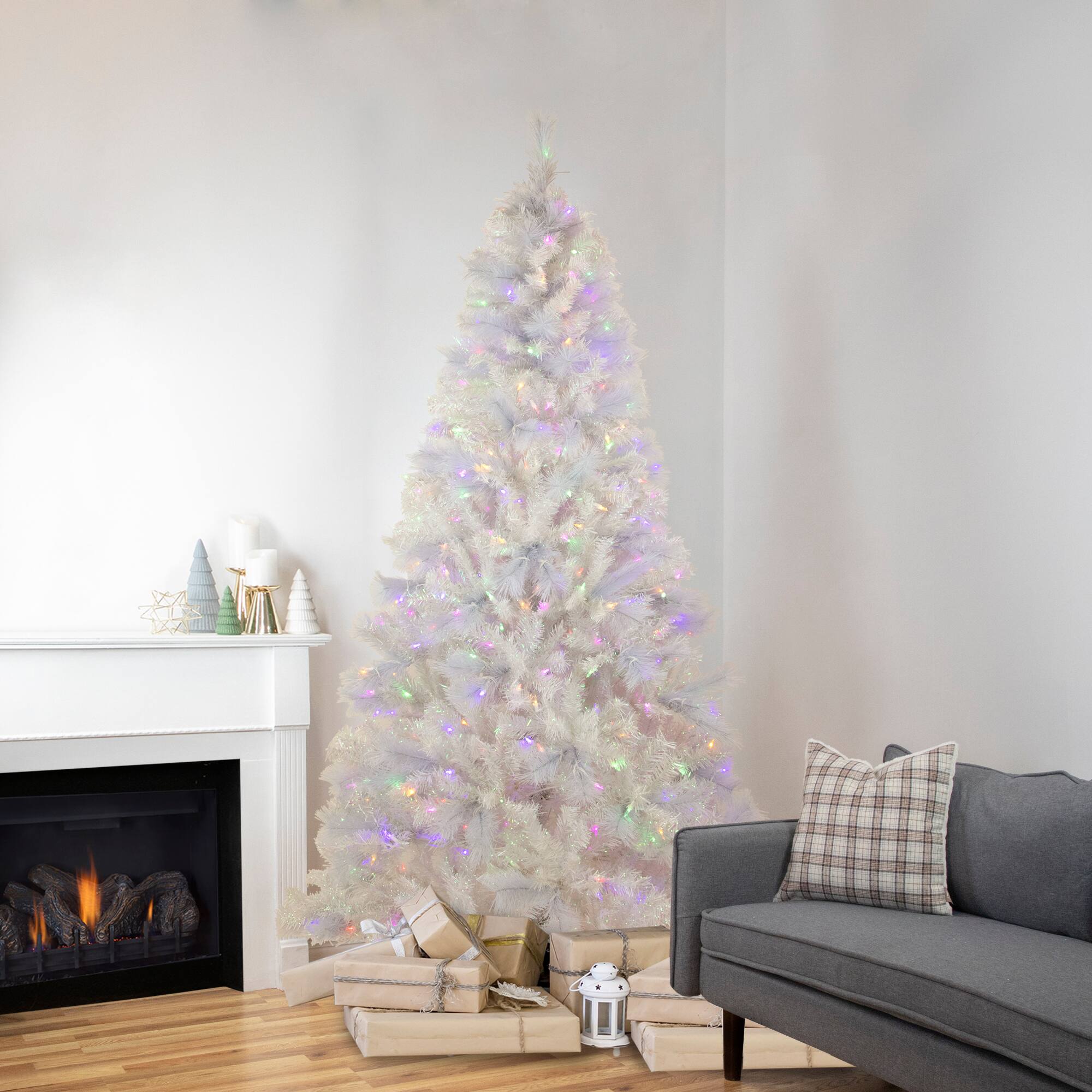 7.5ft. Pre-Lit Seneca White Spruce Artificial Christmas Tree, Dual Function LED Lights