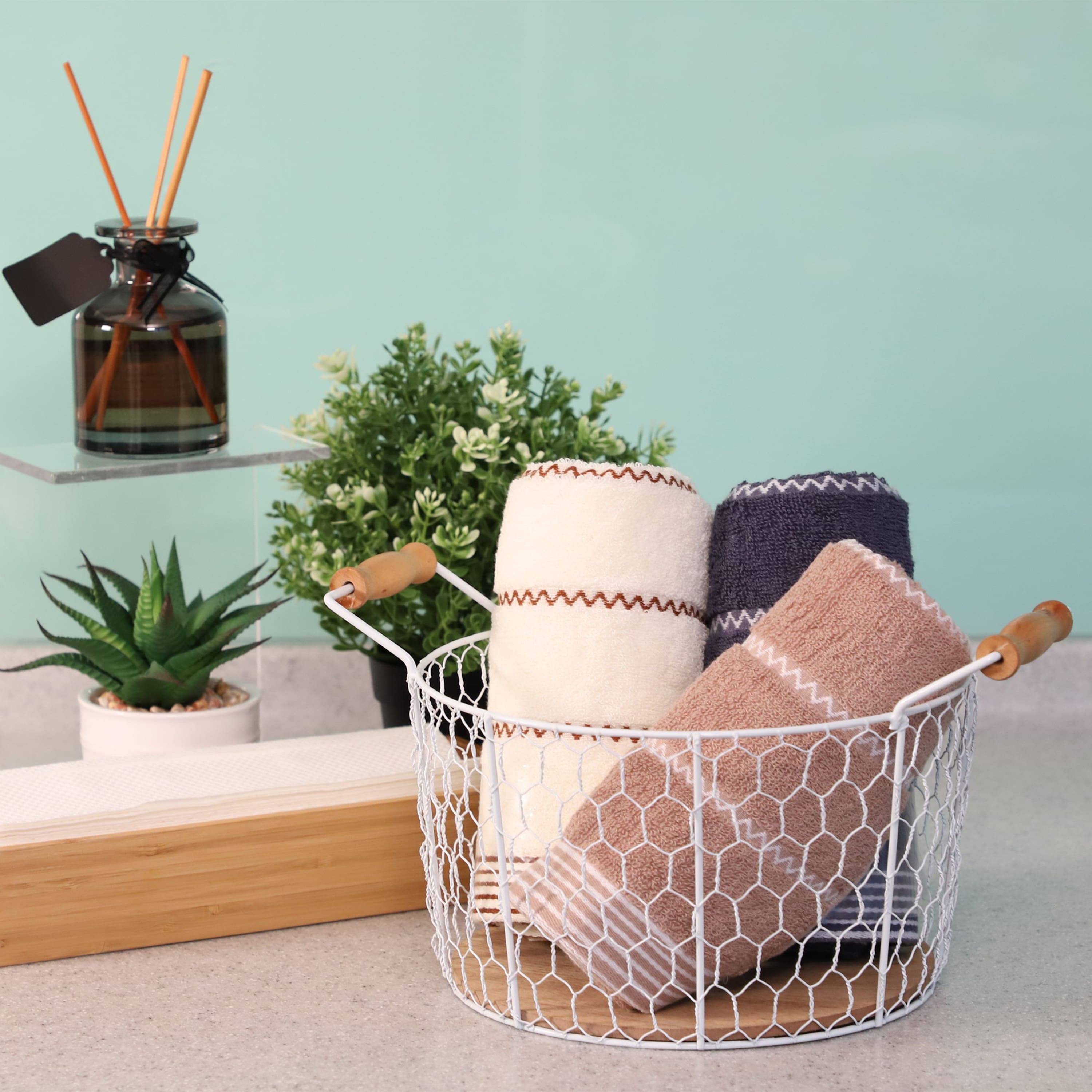6 Pack: 12" Chicken Wire Basket with Wood Look Base