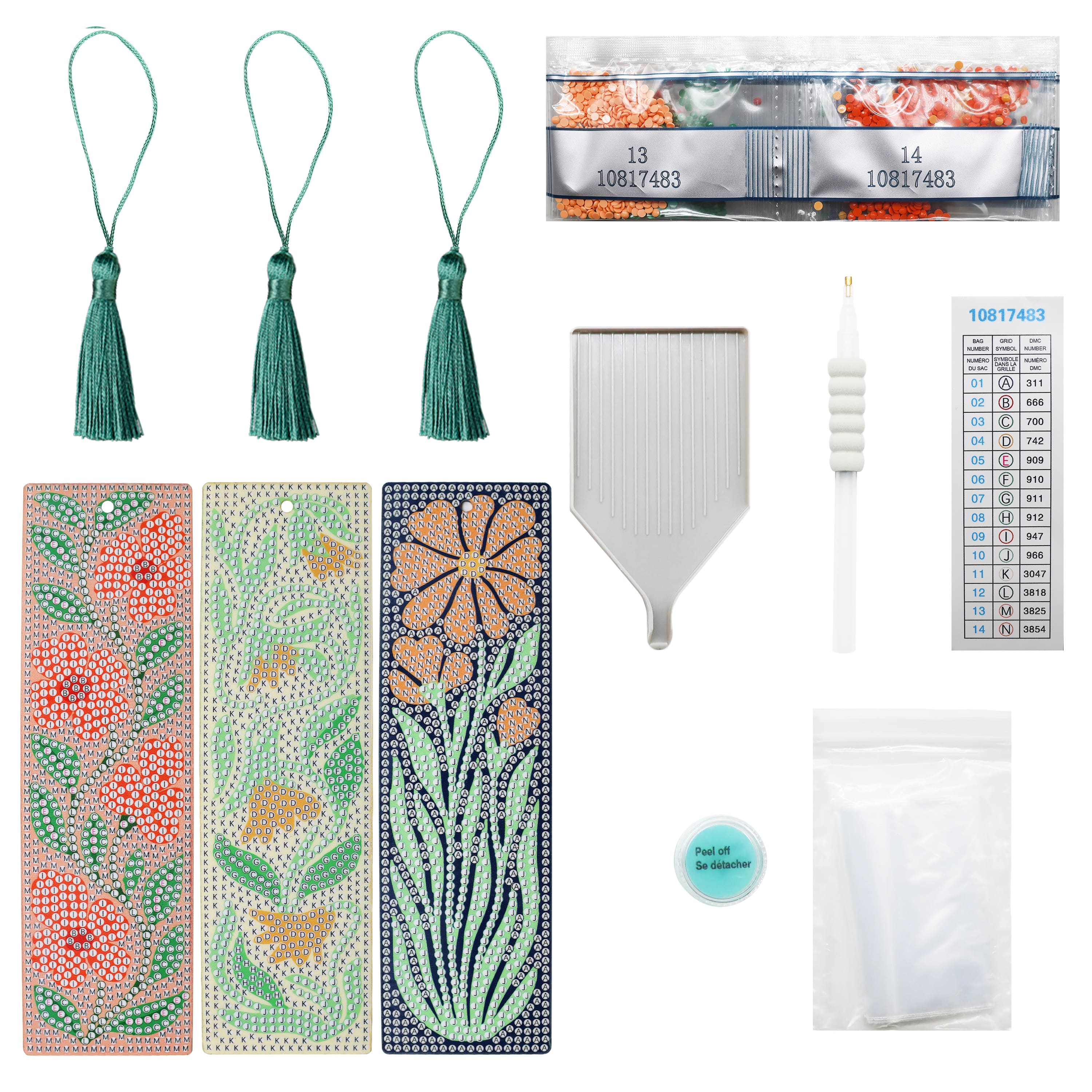 Artsy Flowers 3-Piece Diamond Art Bookmark Kit by Make Market®