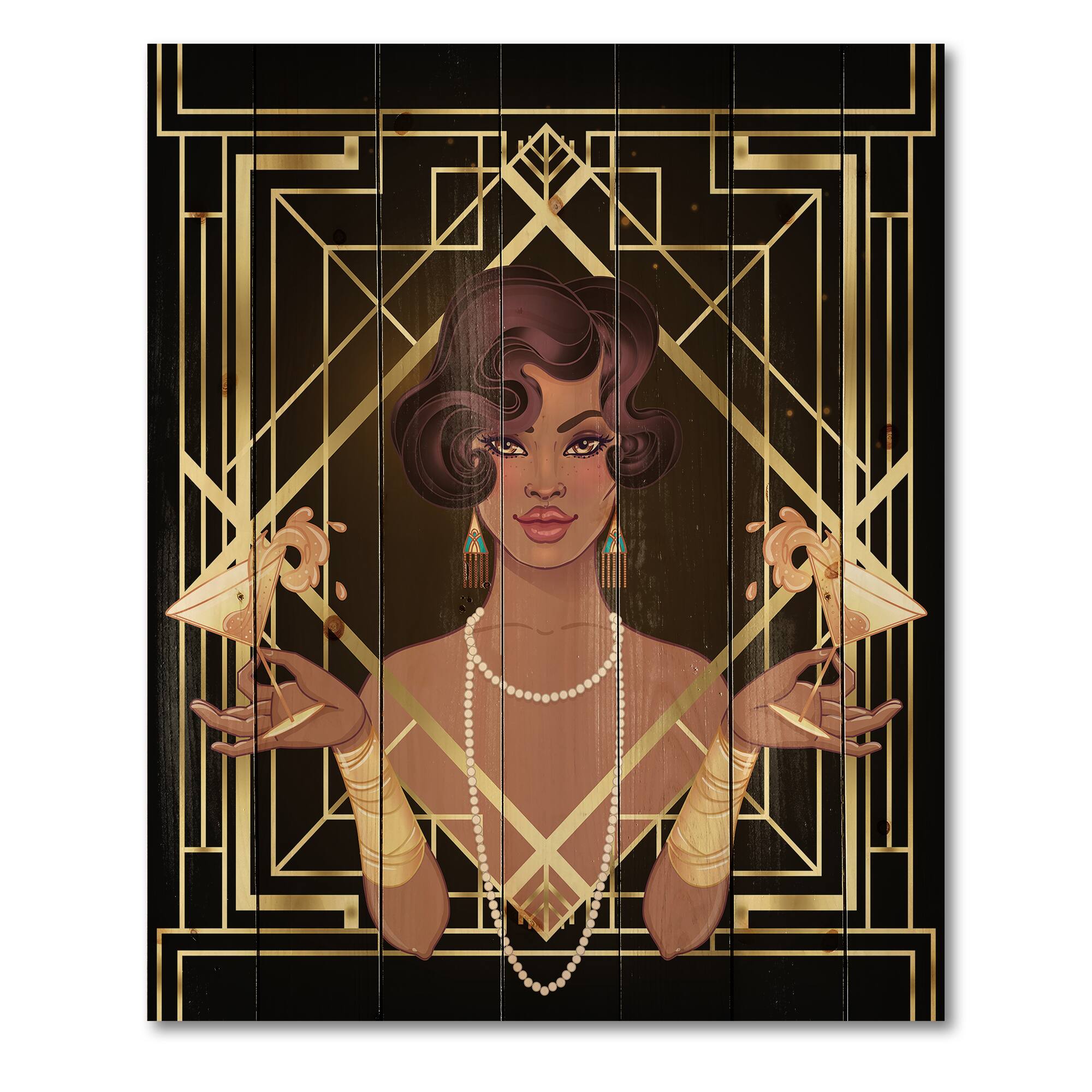 Designart - Retro Women In Golden Art Deco Geometrics I