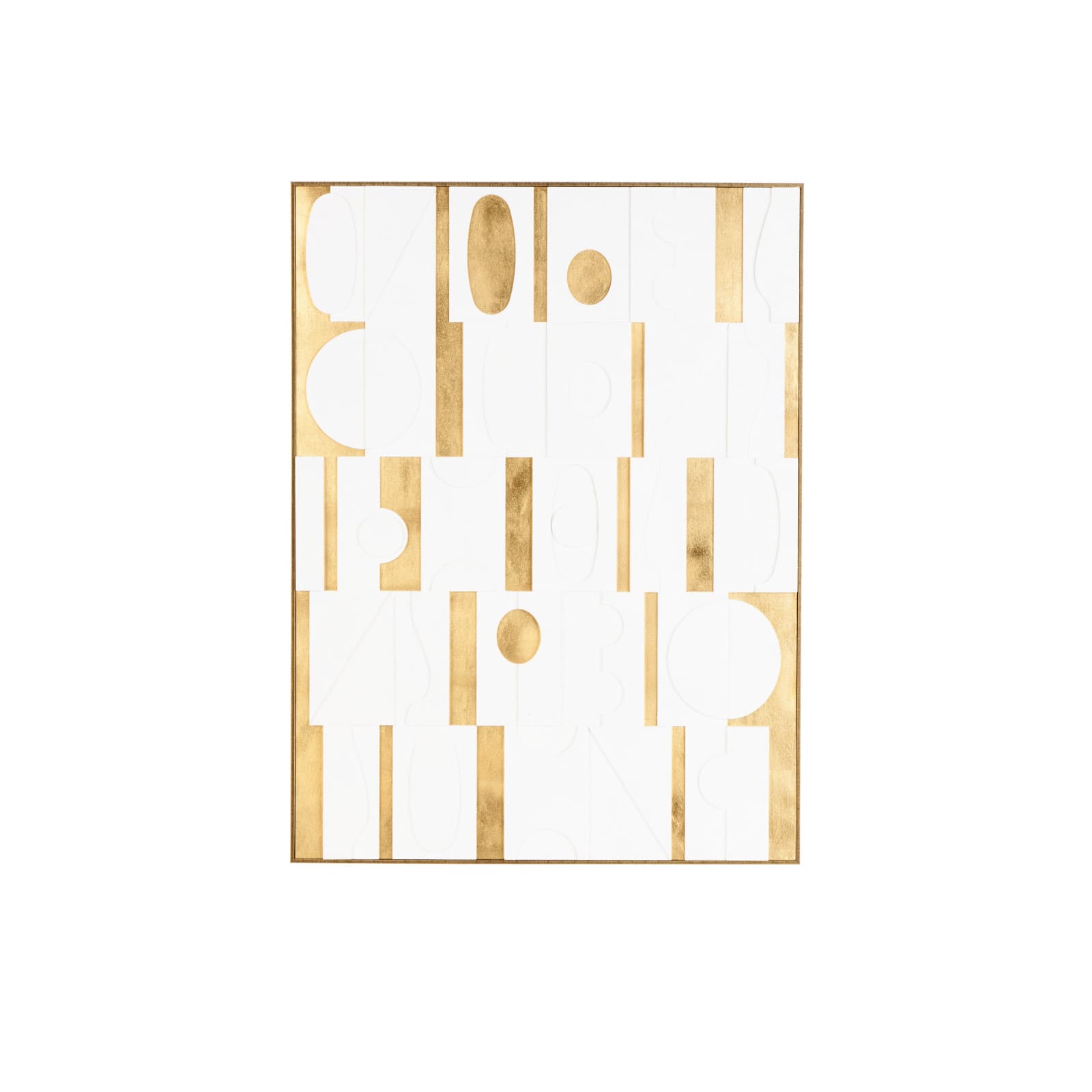 30" x 39" White Wooden Abstract Geometric Shape Framed Wall Art with Gold Accents