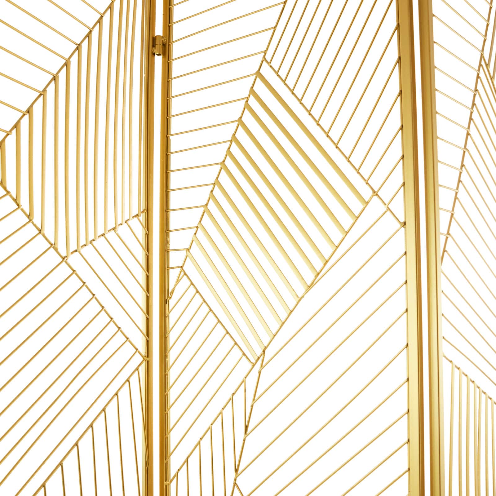 Gold Metal Hinged Foldable Partition 3 Panel Geometric Room Divider Screen 43" x 2" x 67"