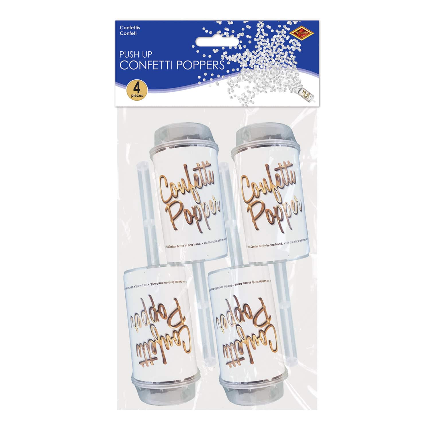 Beistle 1/2" Silver Push Up Confetti Poppers, 4ct.