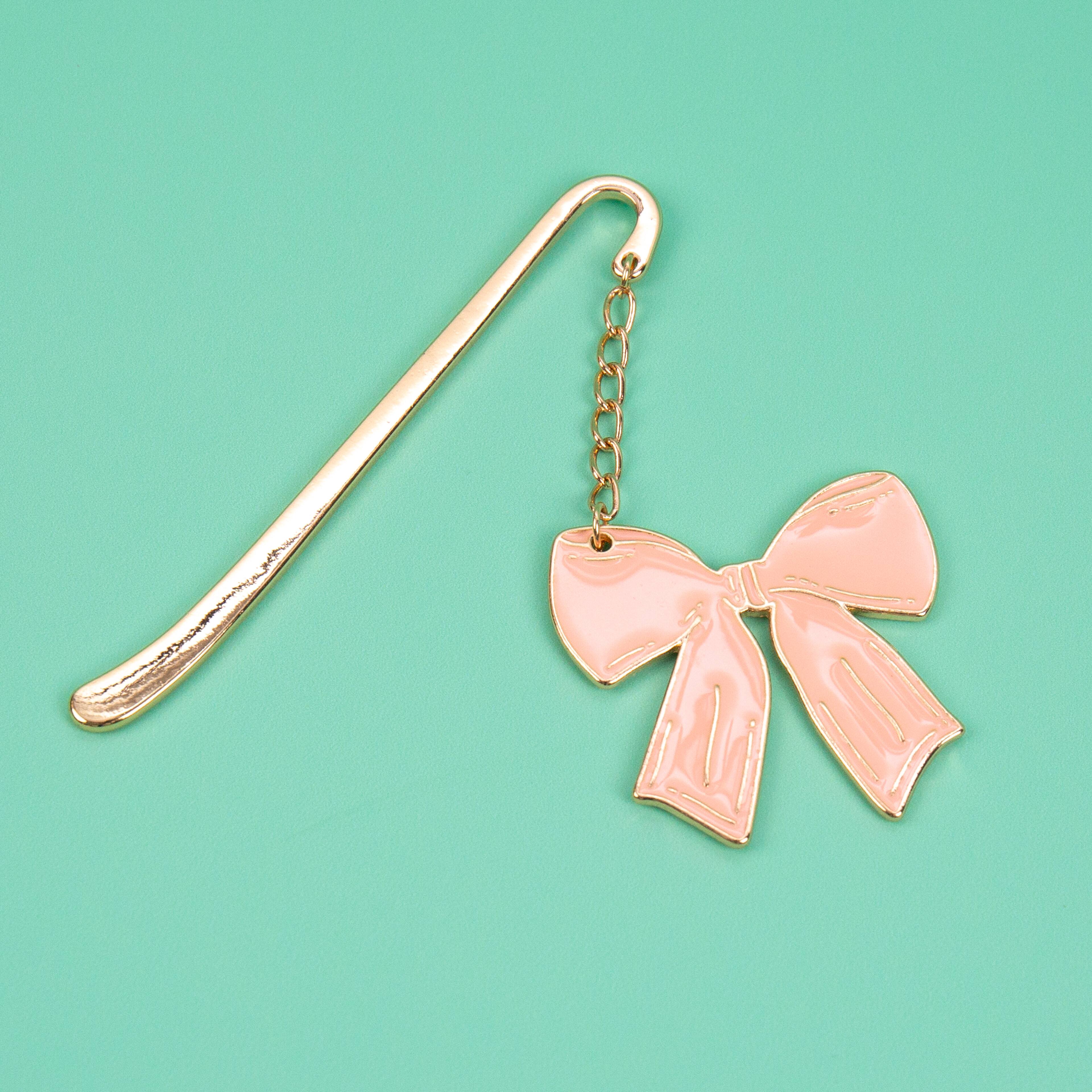 3.5" Pink & Gold Bow Bookmark