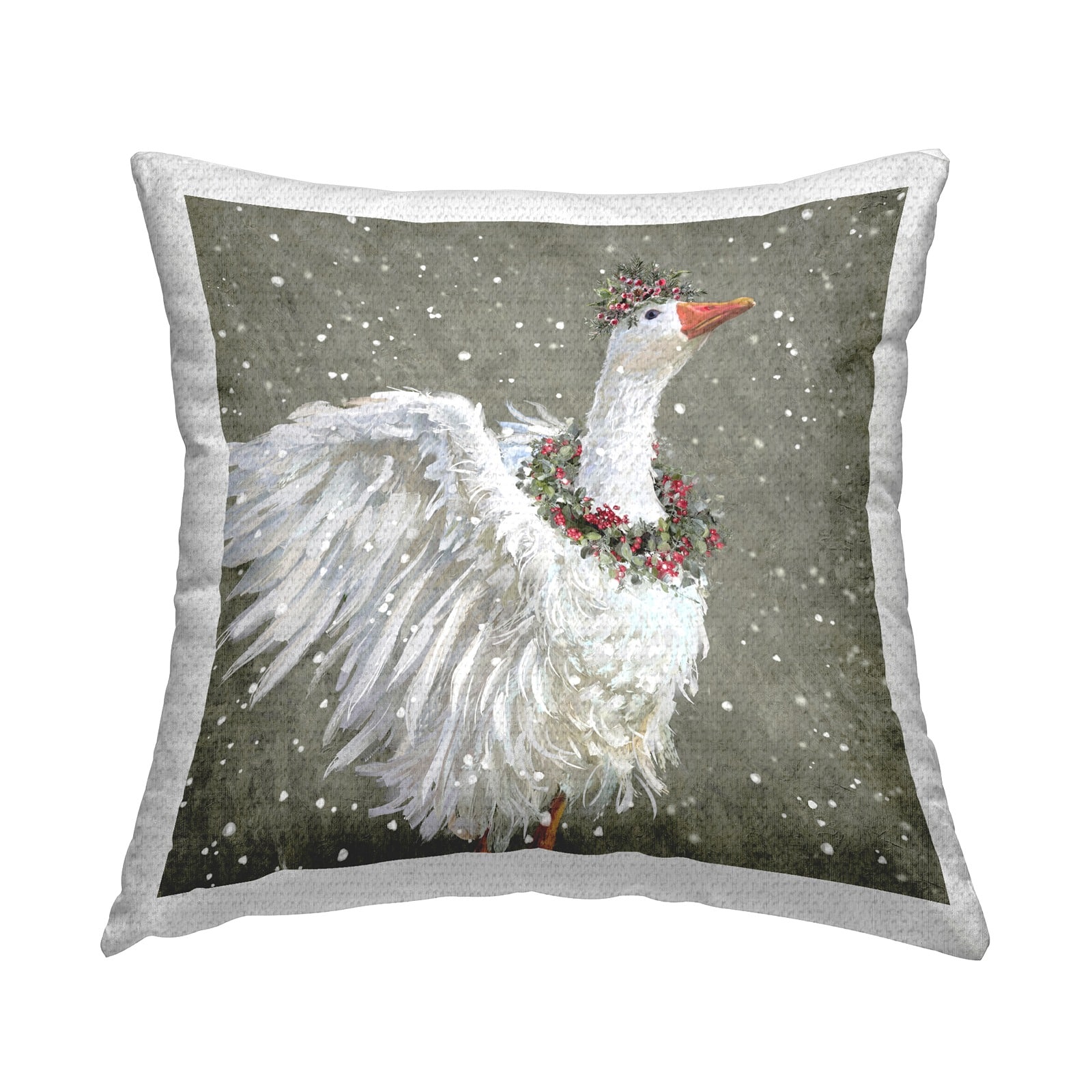 Stupell Industries 18" x 18" Festive Swan Snowy Holly Wreath Outdoor Printed Pillow