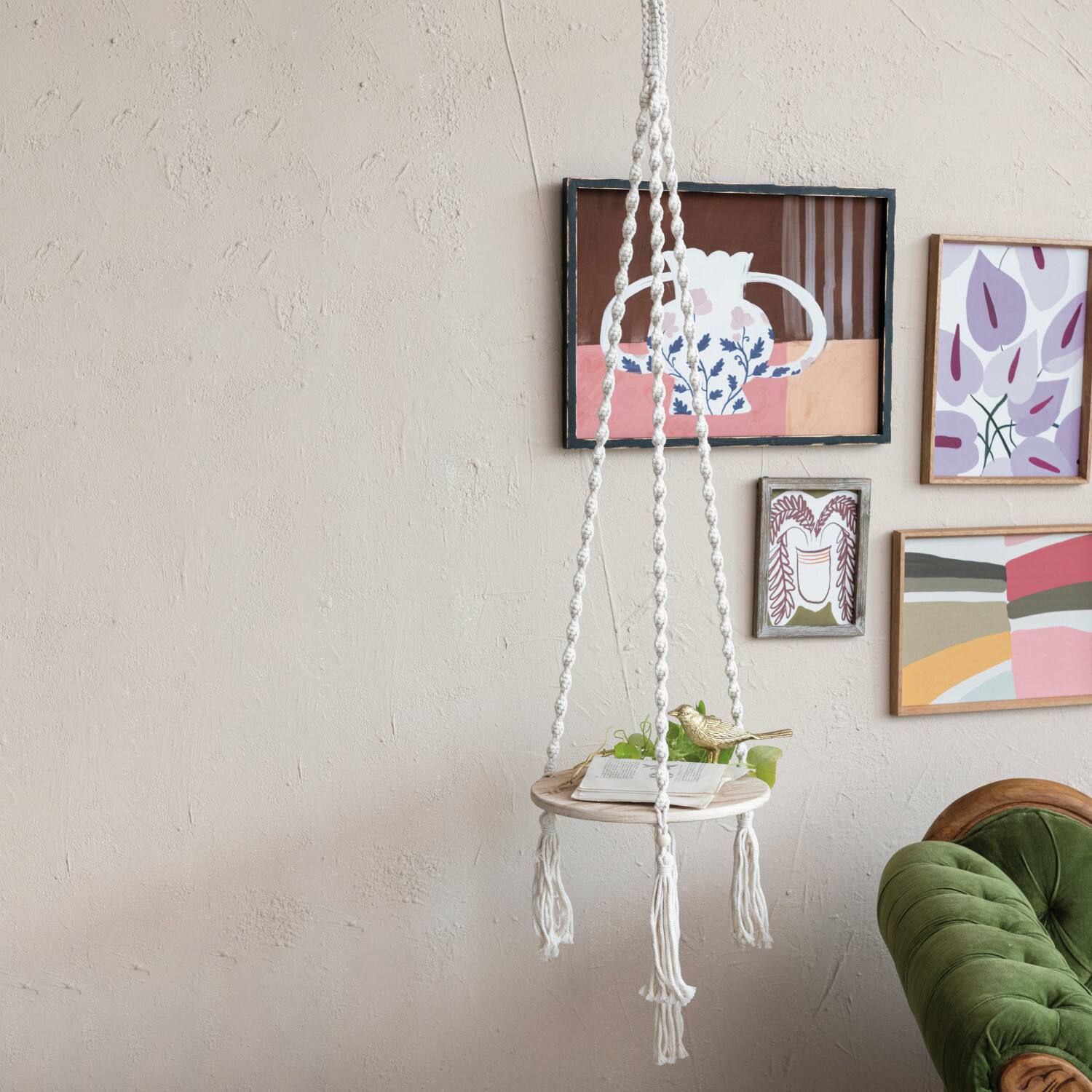 Hello Honey® 5ft. Cotton Macrame Plant Hanger with Wood Base