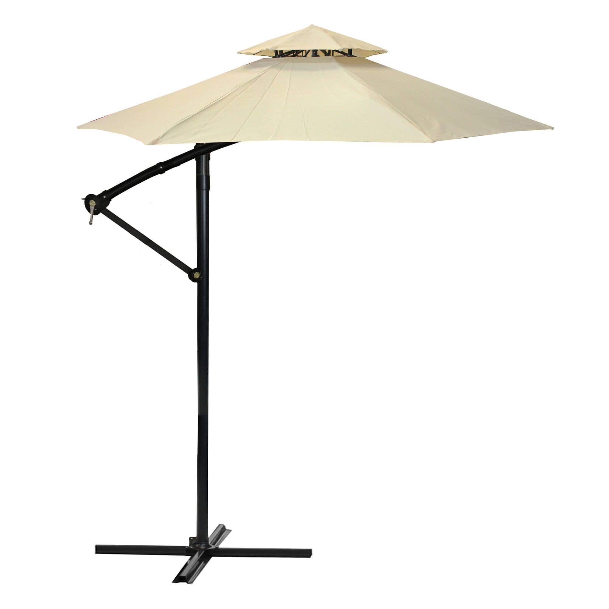 10ft. Beige & Black Patio Umbrella with Crank & Tilt