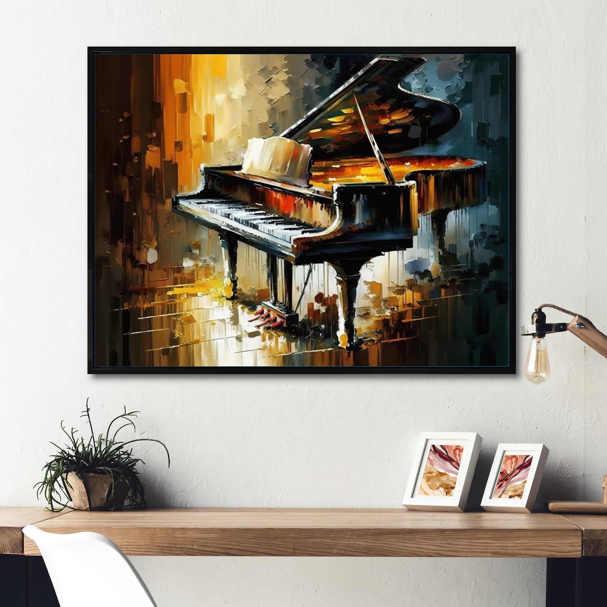 Designart 'Piano On Stage' Music Framed Canvas Wall Art