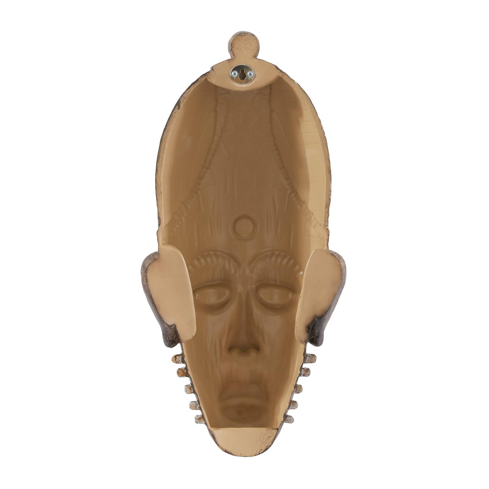Brown Polystone Primitive African Mask Sculpture 8" x 4" x 18"