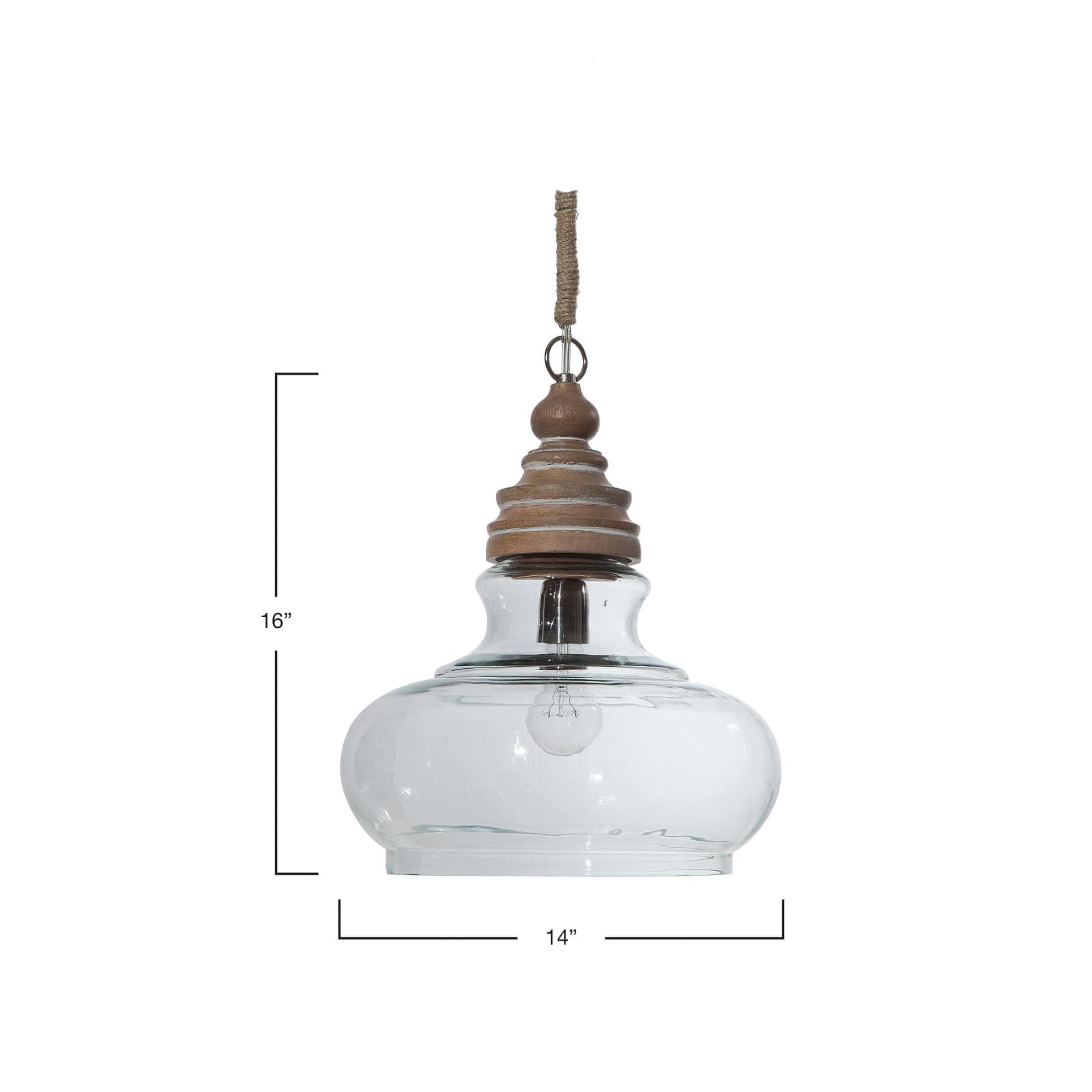Hello Honey® 16" Glass & Mango Wood Pendant Light