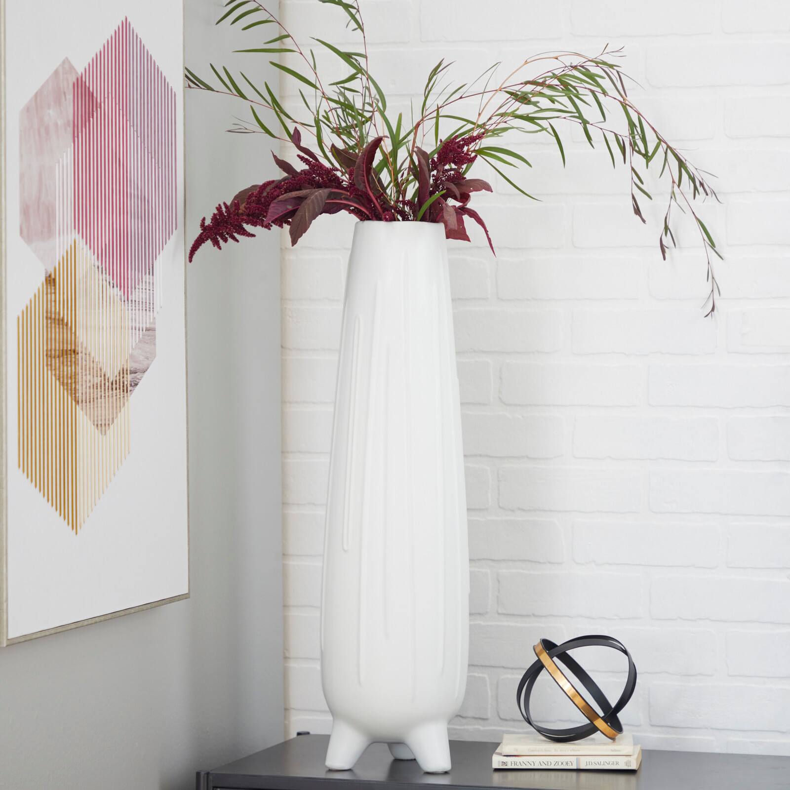 CosmoLiving by Cosmopolitan White Ceramic Contemporary Vase, 7" x 26"