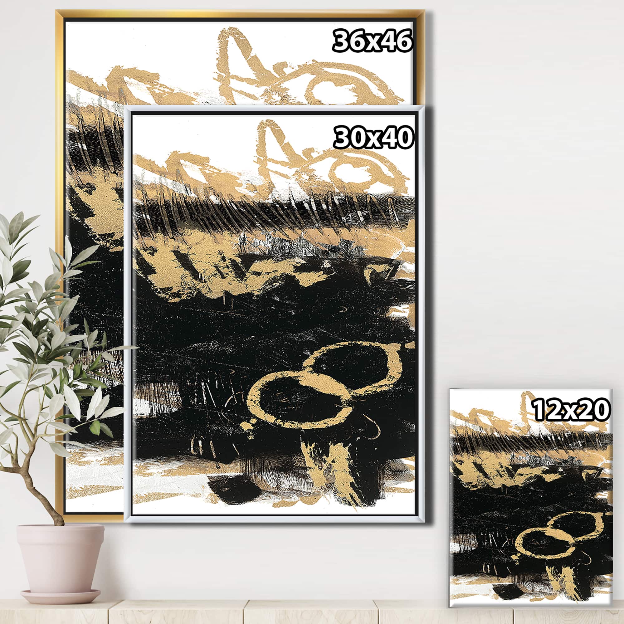 Designart - Gold and Black drift III - Modern Glam Canvas in Gold Frame