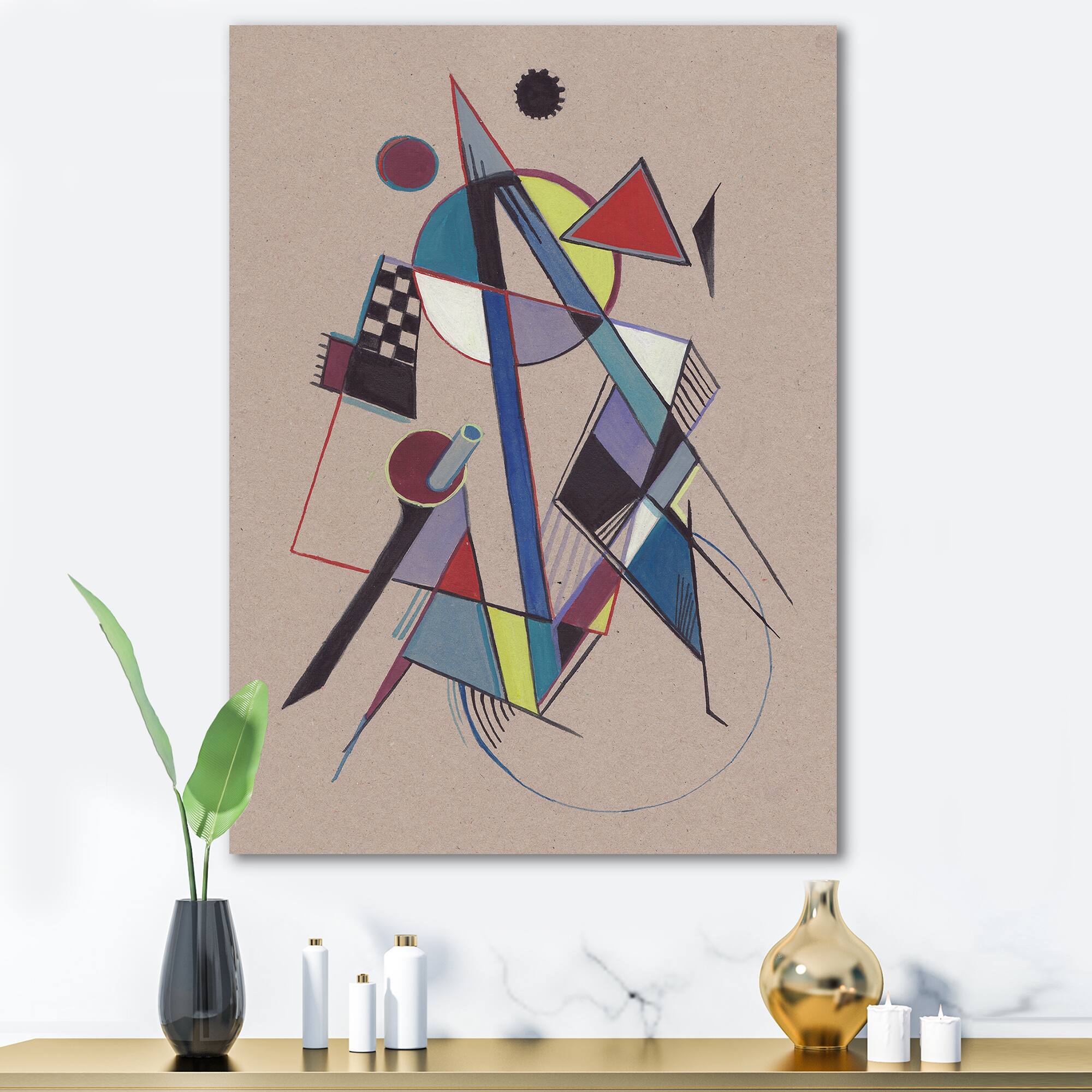 Designart - Colored Geometric Abstract Compositions III - Modern Canvas Wall Art Print