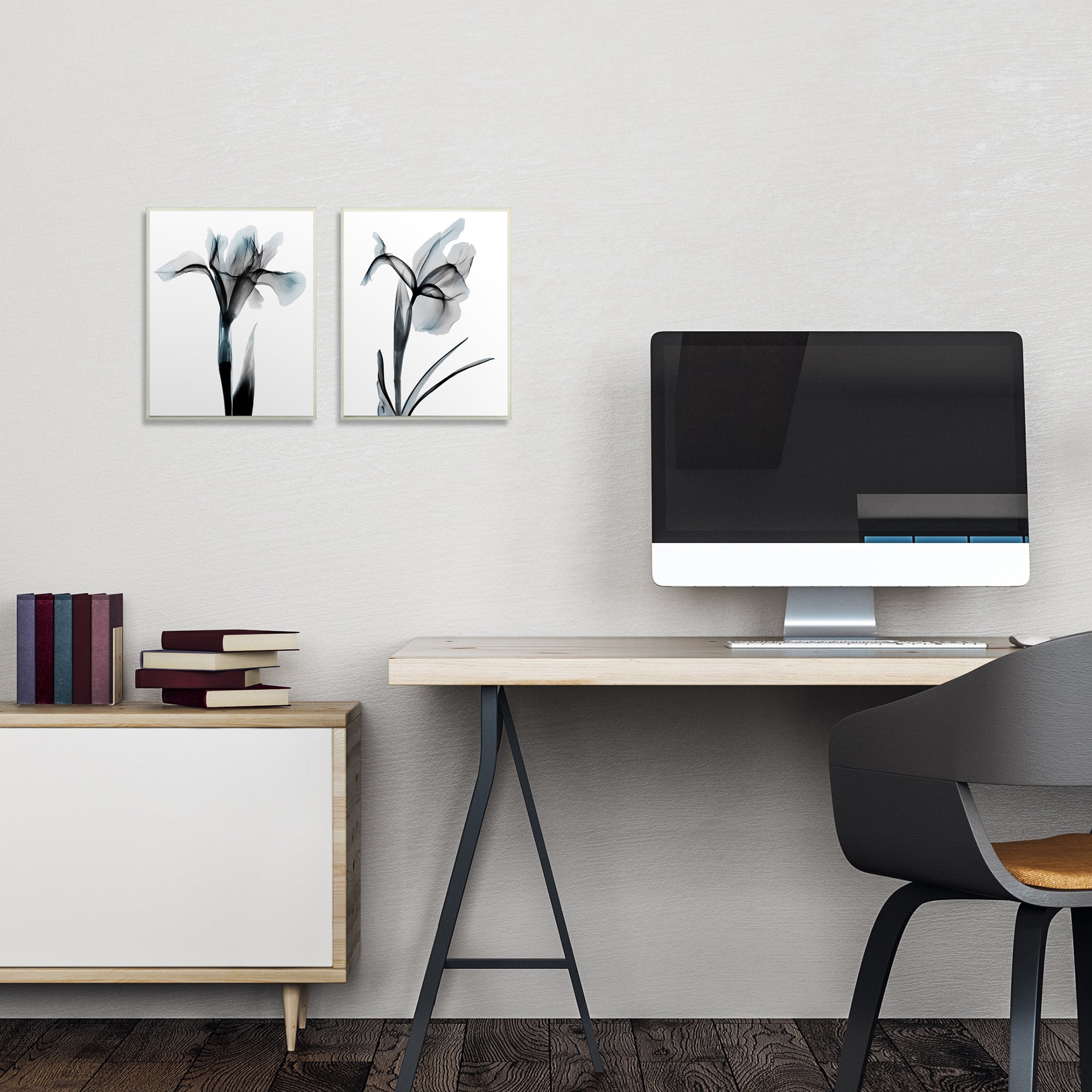 Stupell Industries Contrast Black And Blue Flower Bloom Designs in Gray Frame Wall Art