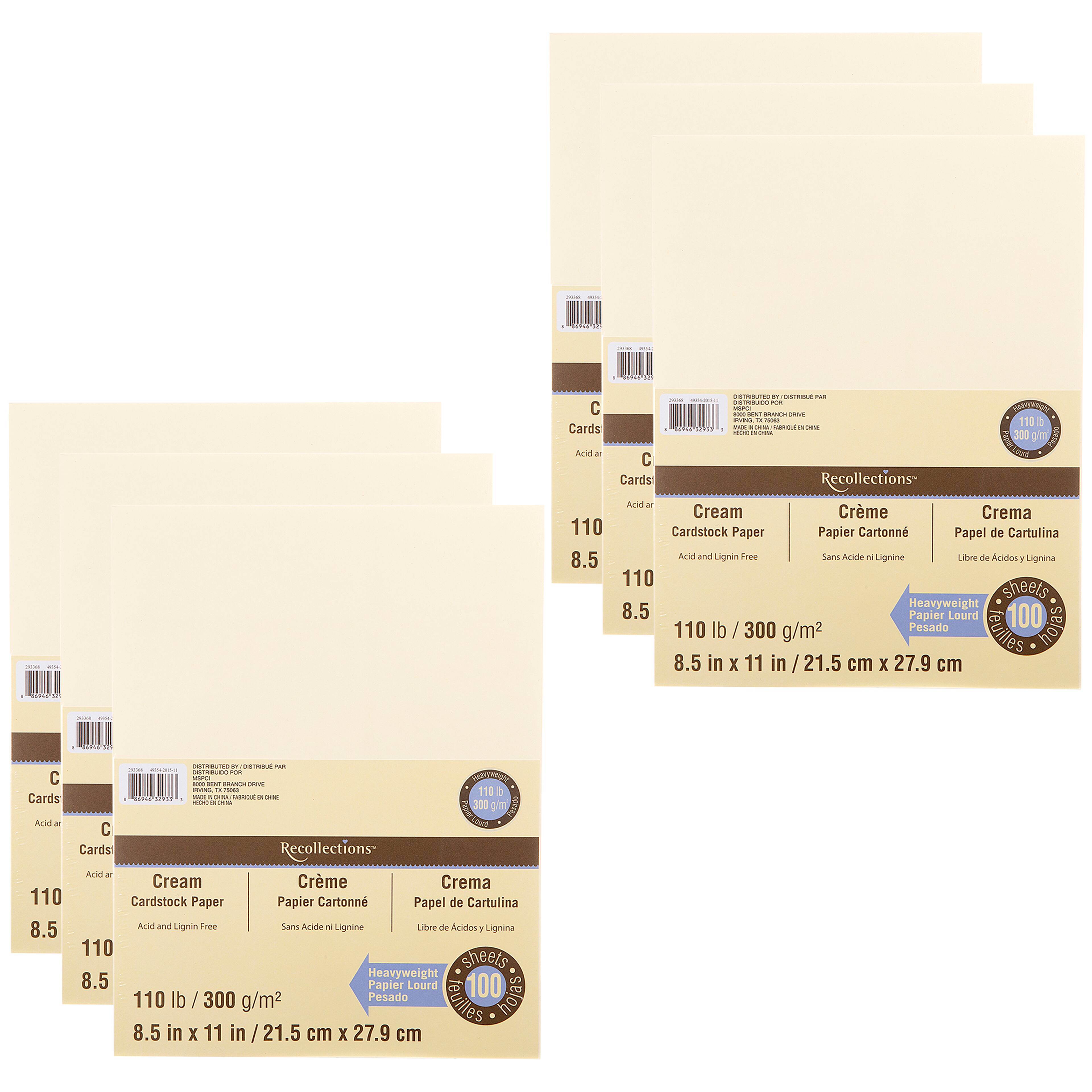 6 Packs: 100 ct. (600 total) Cream Heavyweight 8.5" x 11" Cardstock Paper by Recollections™