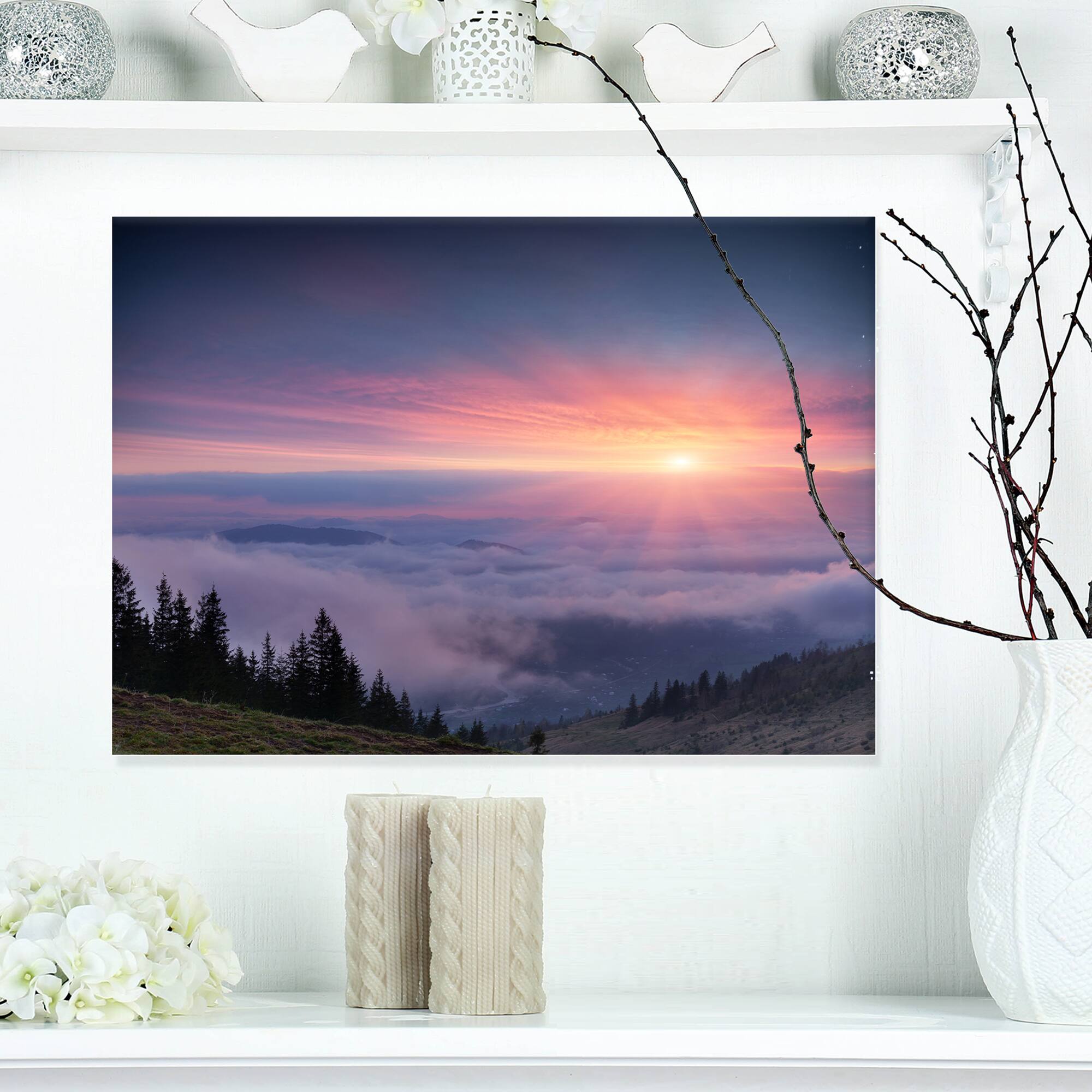 Designart - Sunrise in Purple Sky Over Mountains