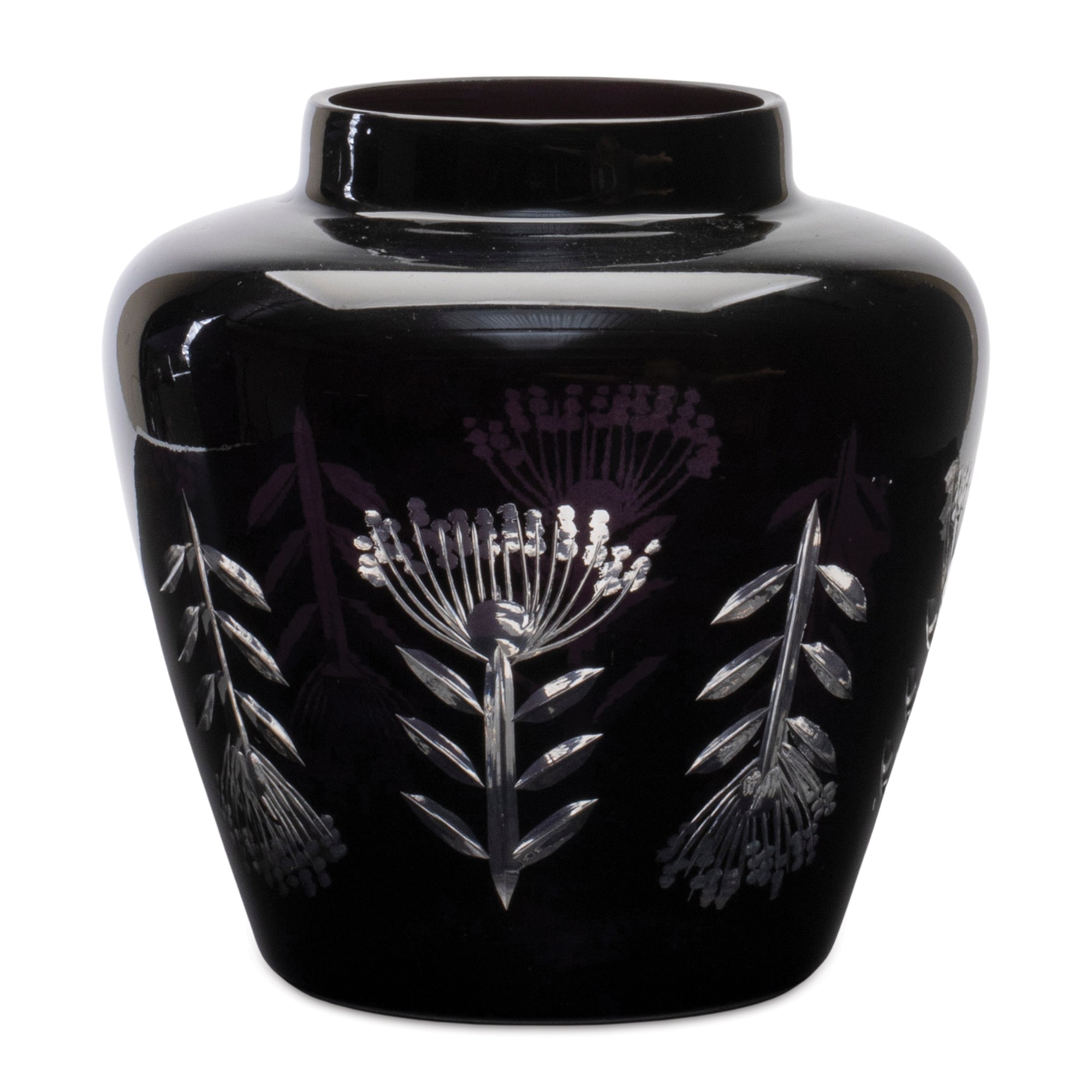 6.5" Etched Soda Lime Glass Urn Vase