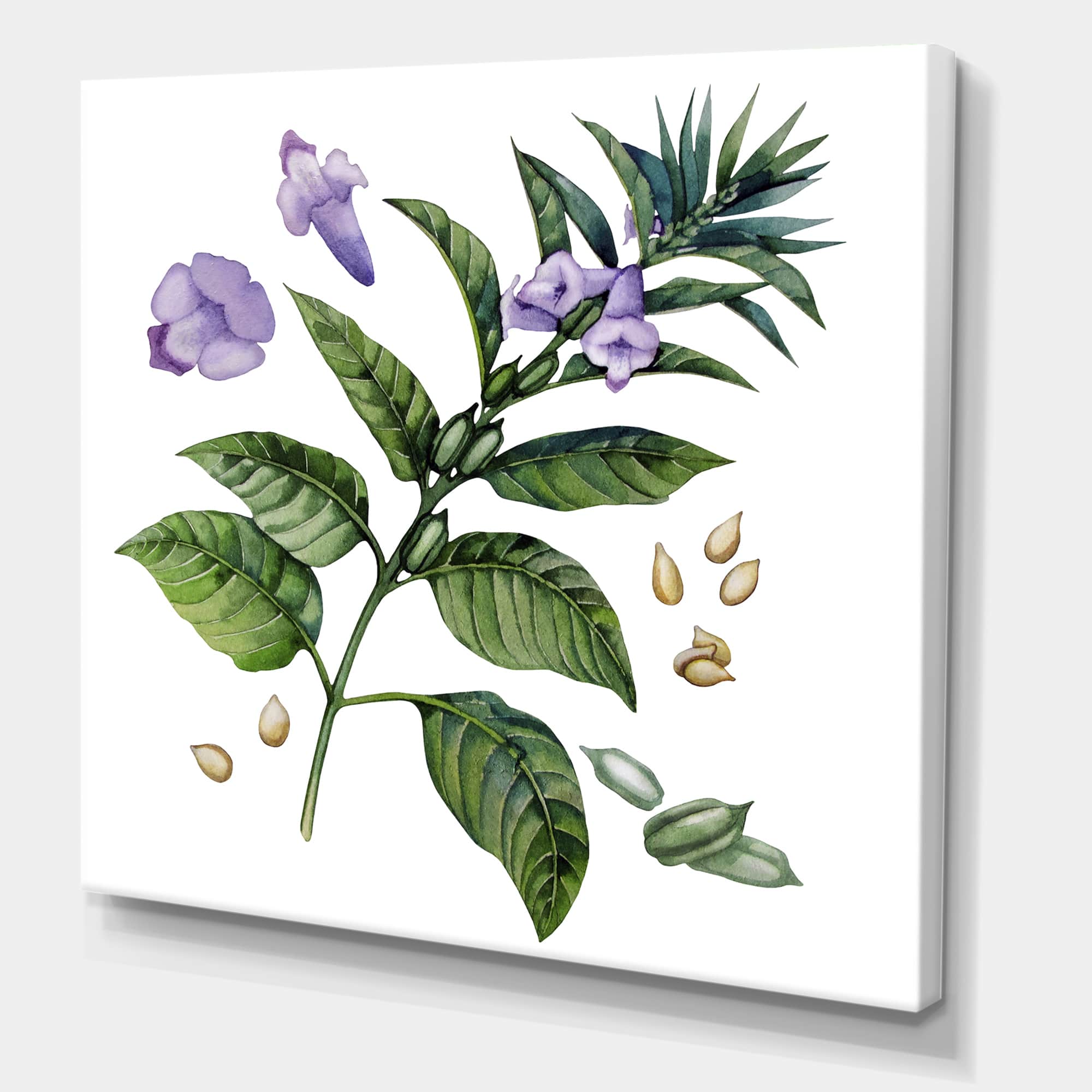Designart - Purple Sesame Flowers WIth Green Leaves