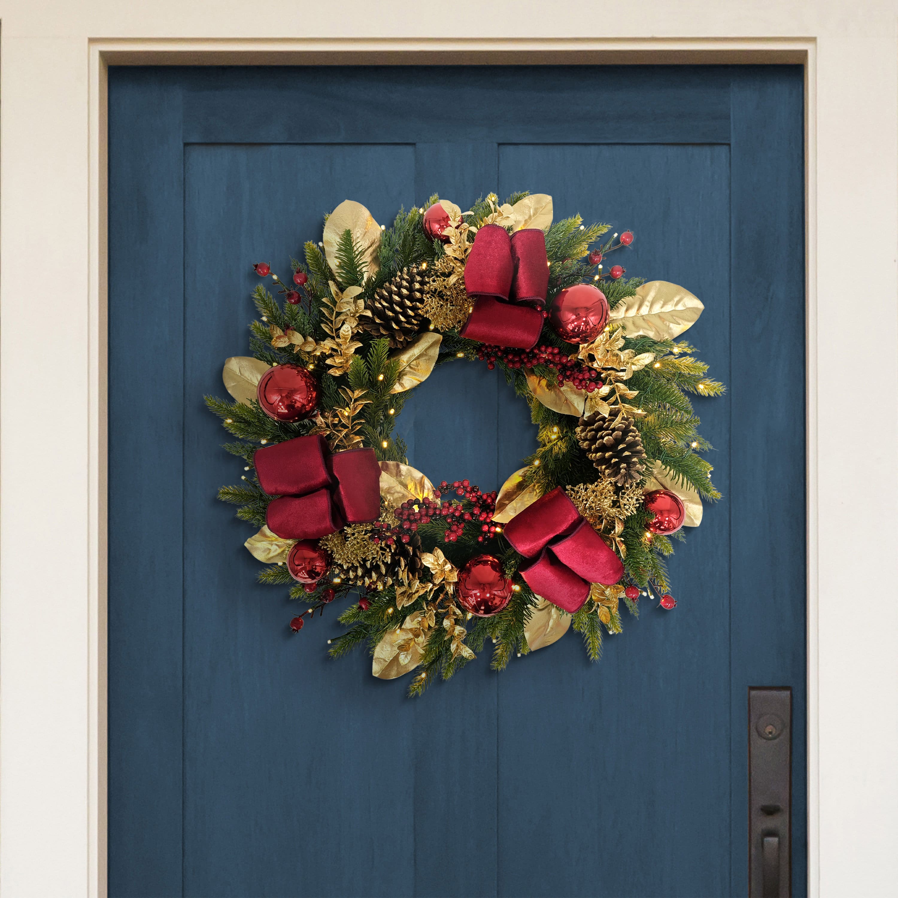 26" Pre-Lit Artificial Adorned Christmas Wreath