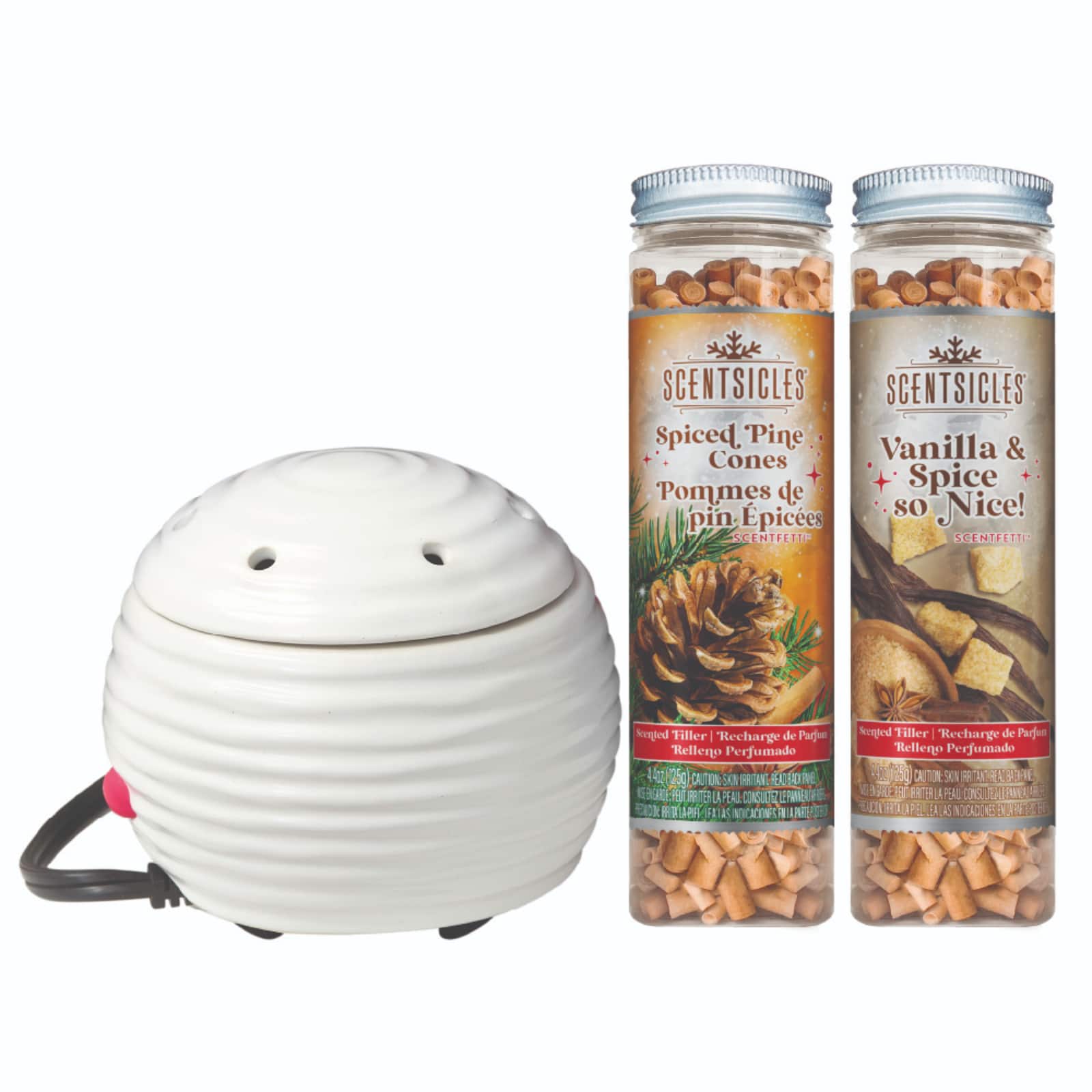 Scentsicles White Warmer with Scentfetti Spiced Pine Cones and Vanilla & Spice 3 pack