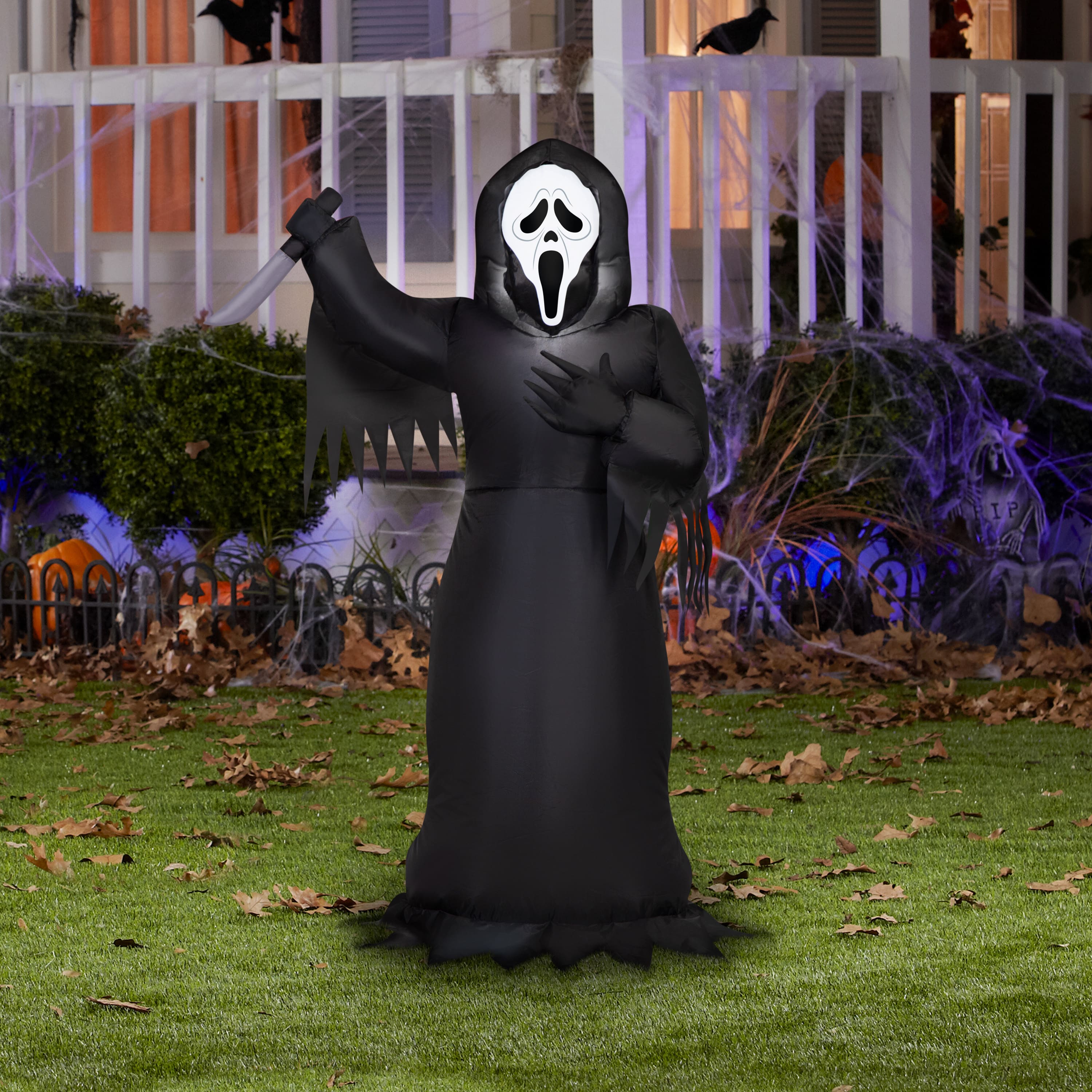 3.5ft. Airblown® Inflatable Ghost Face with Knife Halloween Lighted Décor