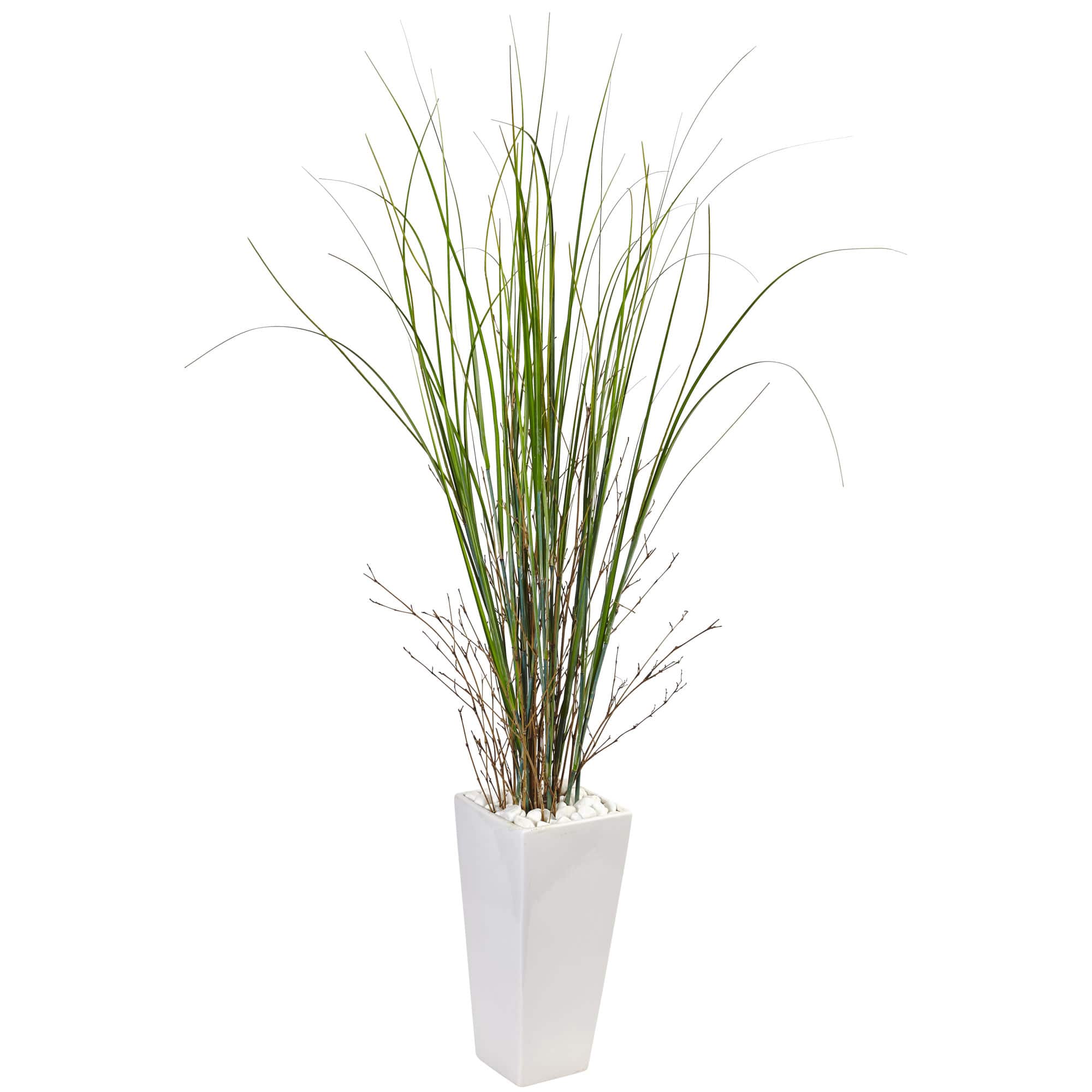 5ft. Bamboo Grass Plant in White Ceramic Tower