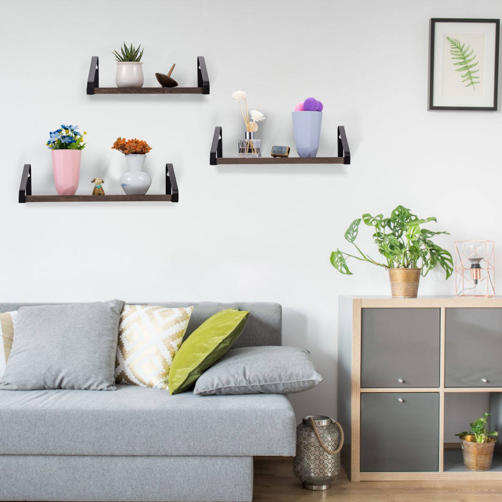 Rustic Wood Floating Wall Shelves Set