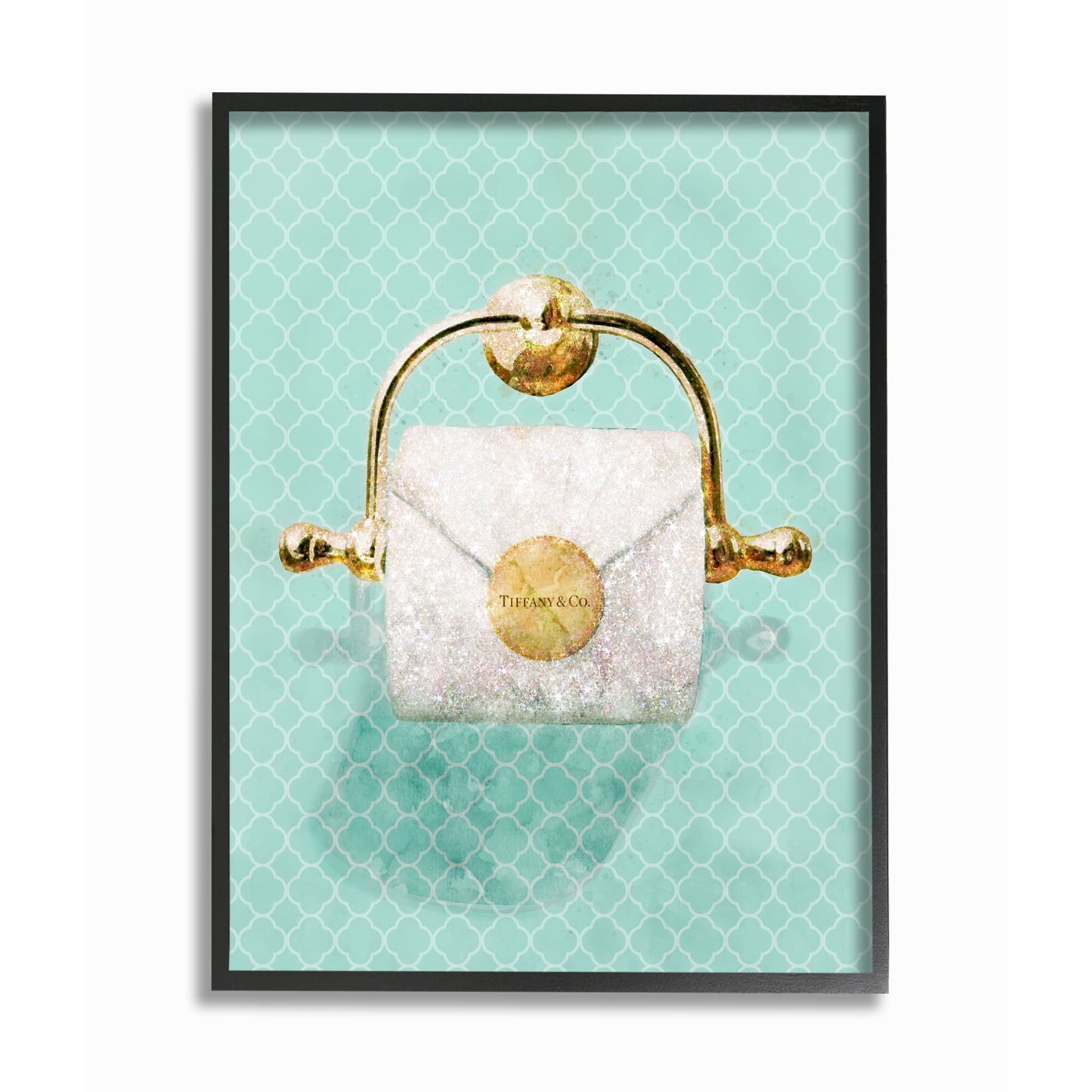 Stupell Industries Fashion Toilet Paper Roll over Geometric Tile Black Framed Wall Art