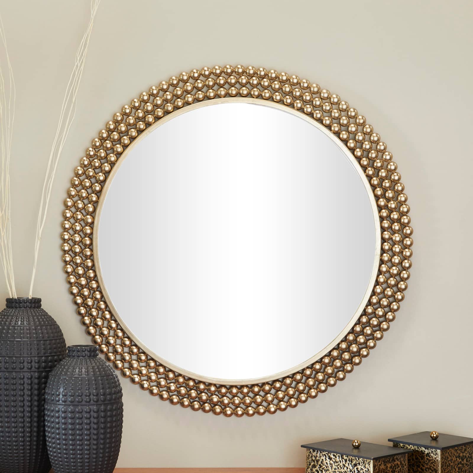 CosmoLiving by Cosmopolitan Brass Metal Ball Wall Mirror with Beaded Detailing 32" x 1" x 32"
