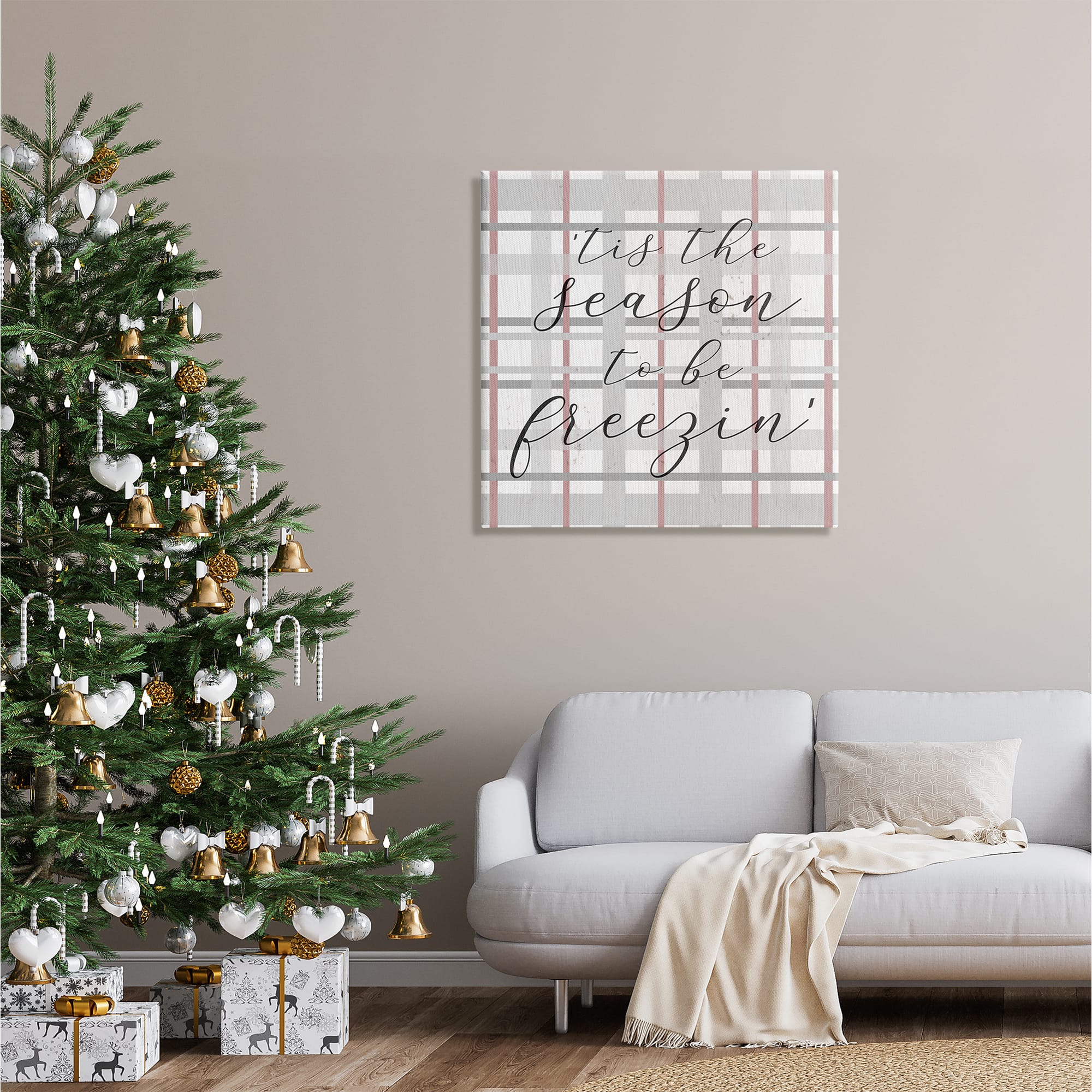 Stupell Industries 'Tis The Season To Be Freezin' Winter Plaid Canvas Wall Art