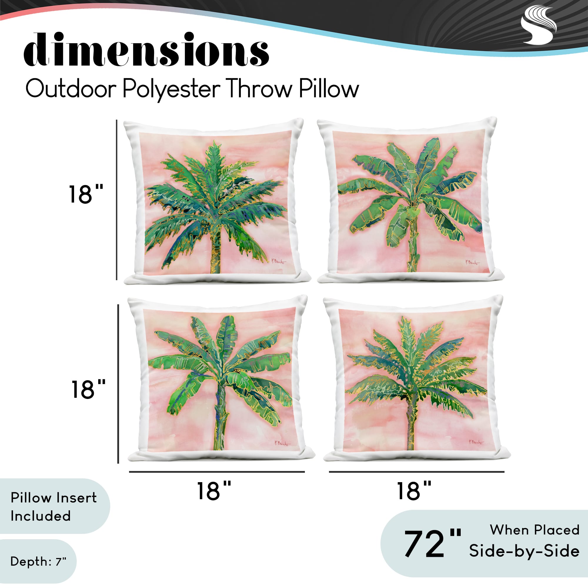 Stupell Industries 18" x 18" Pink Summer Palm Tree Leaves Outdoor Print Throw Pillow Set