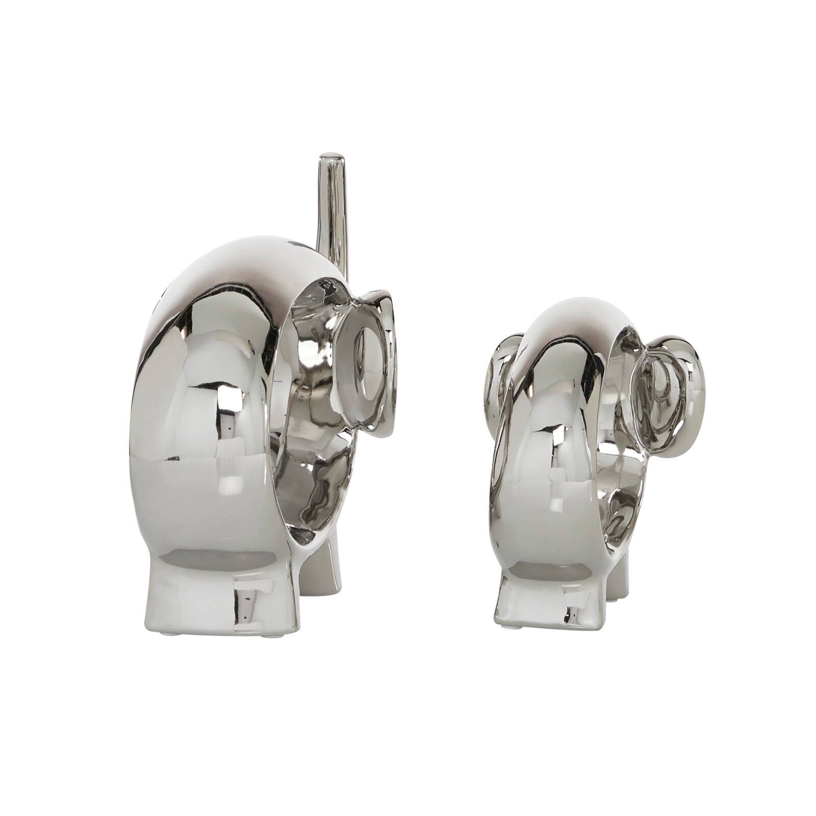 7" Silver Porcelain Elephant Sculpture Set