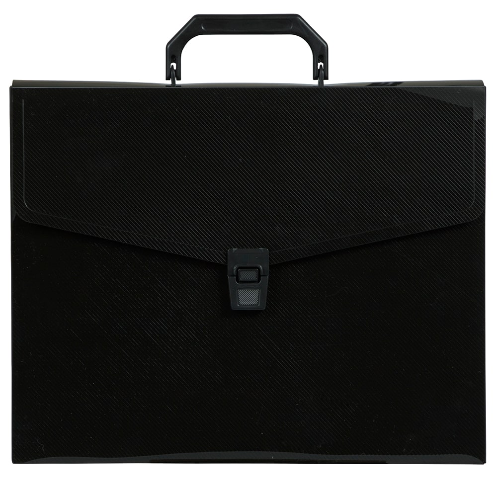 JAM Paper Black Plastic Portfolio Briefcase with Handles 12" x 9.5"