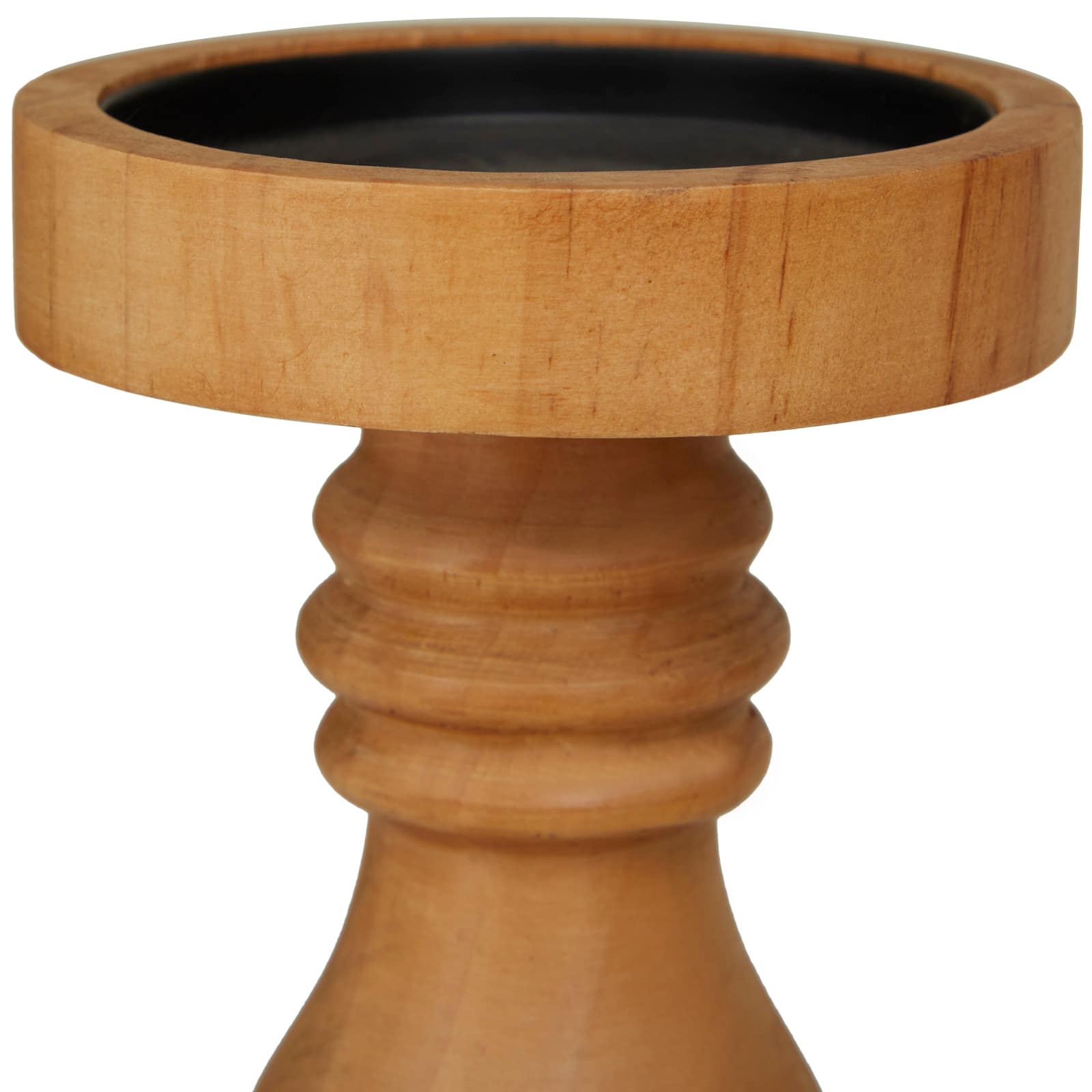 Brown Wood Round Turned Style Pillar Candle Holder Set