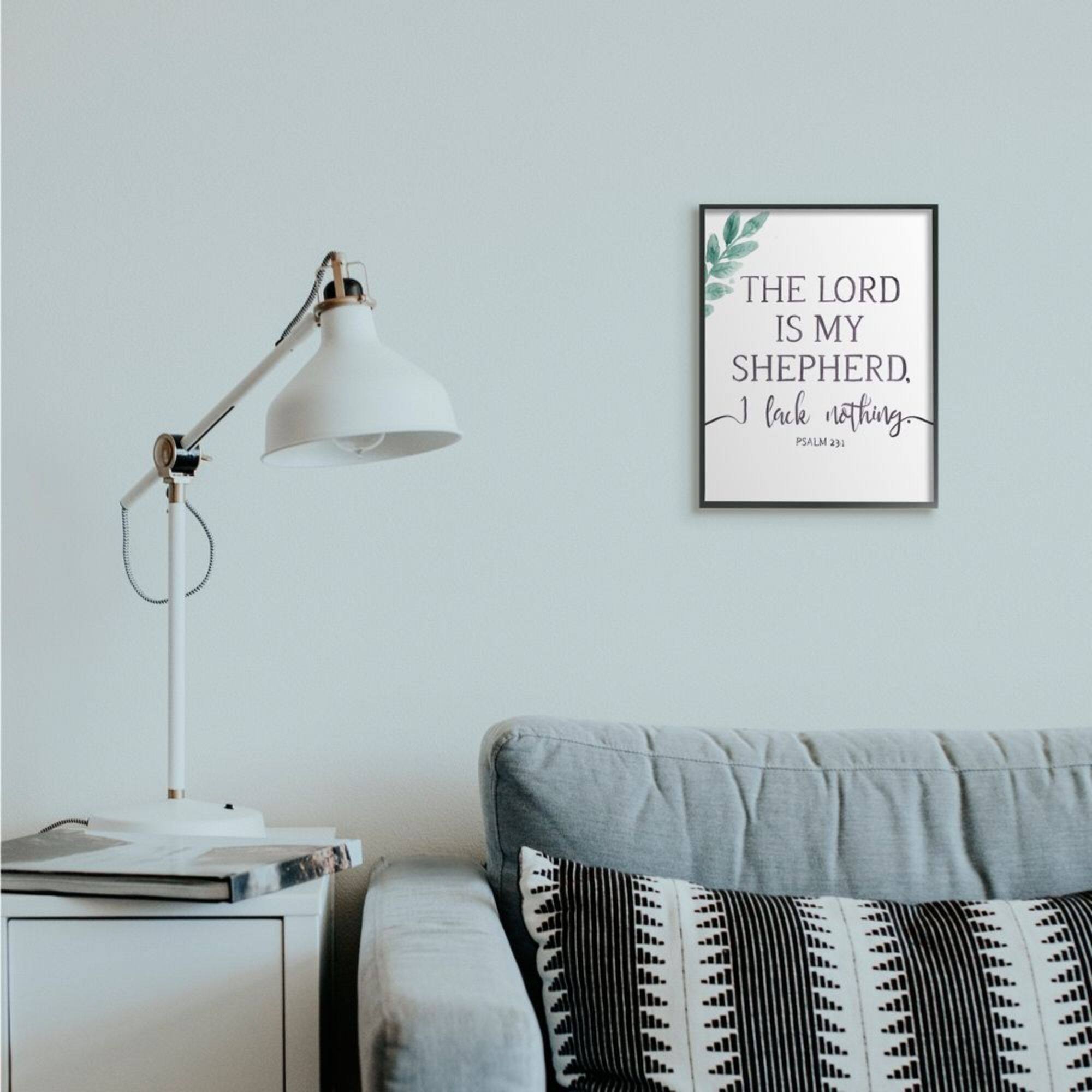 Stupell Industries Lord Is My Shepherd Faith Phrase Plant Greenery Framed Wall Art