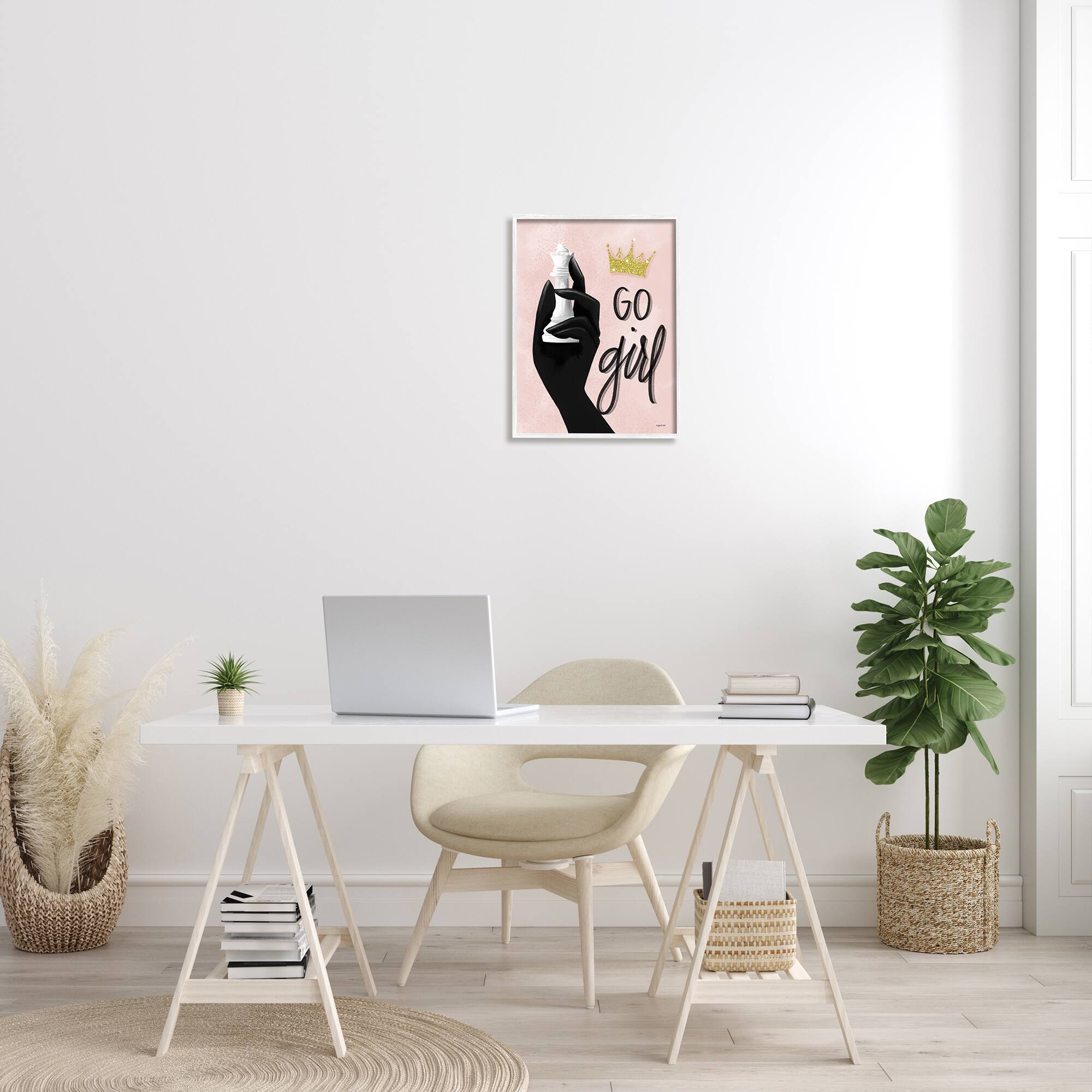Stupell Industries Go Girl Chess Piece White Framed Wall Art