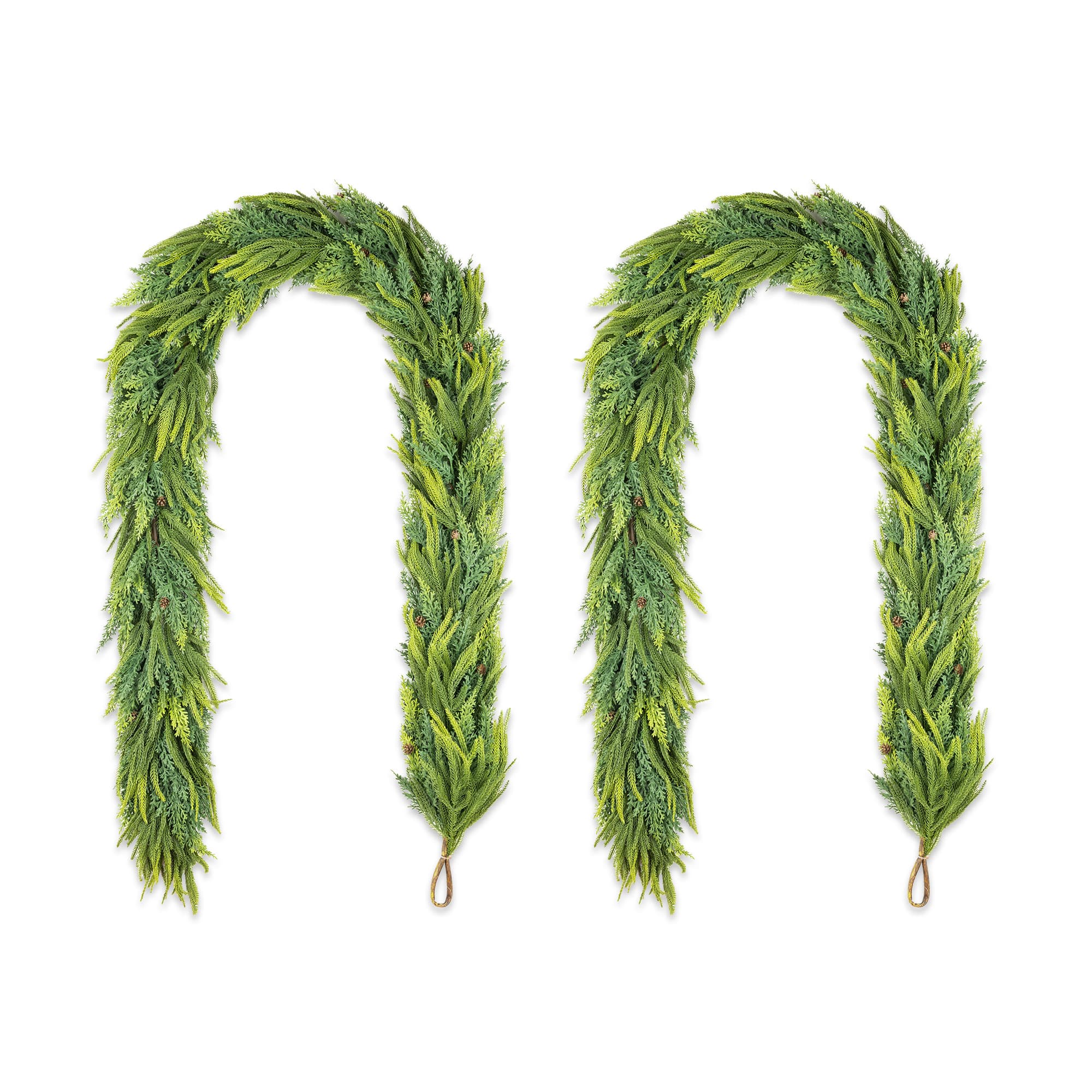 Glitzhome® 9ft. Christmas Full Greenery Mixed PE Dripping Garland with Pinecones, Set of 2
