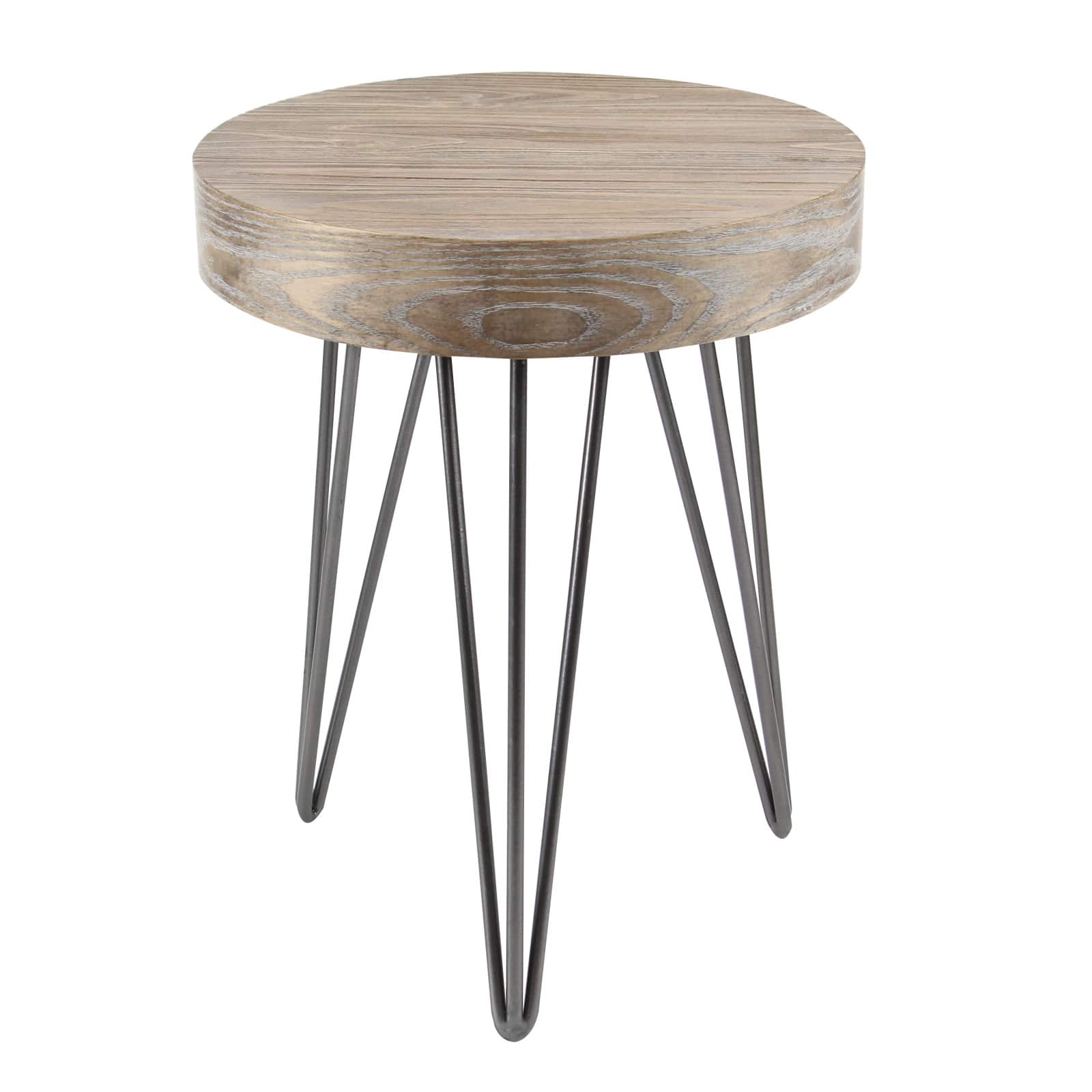 19" Brown Wood & Metal Modern Accent Table