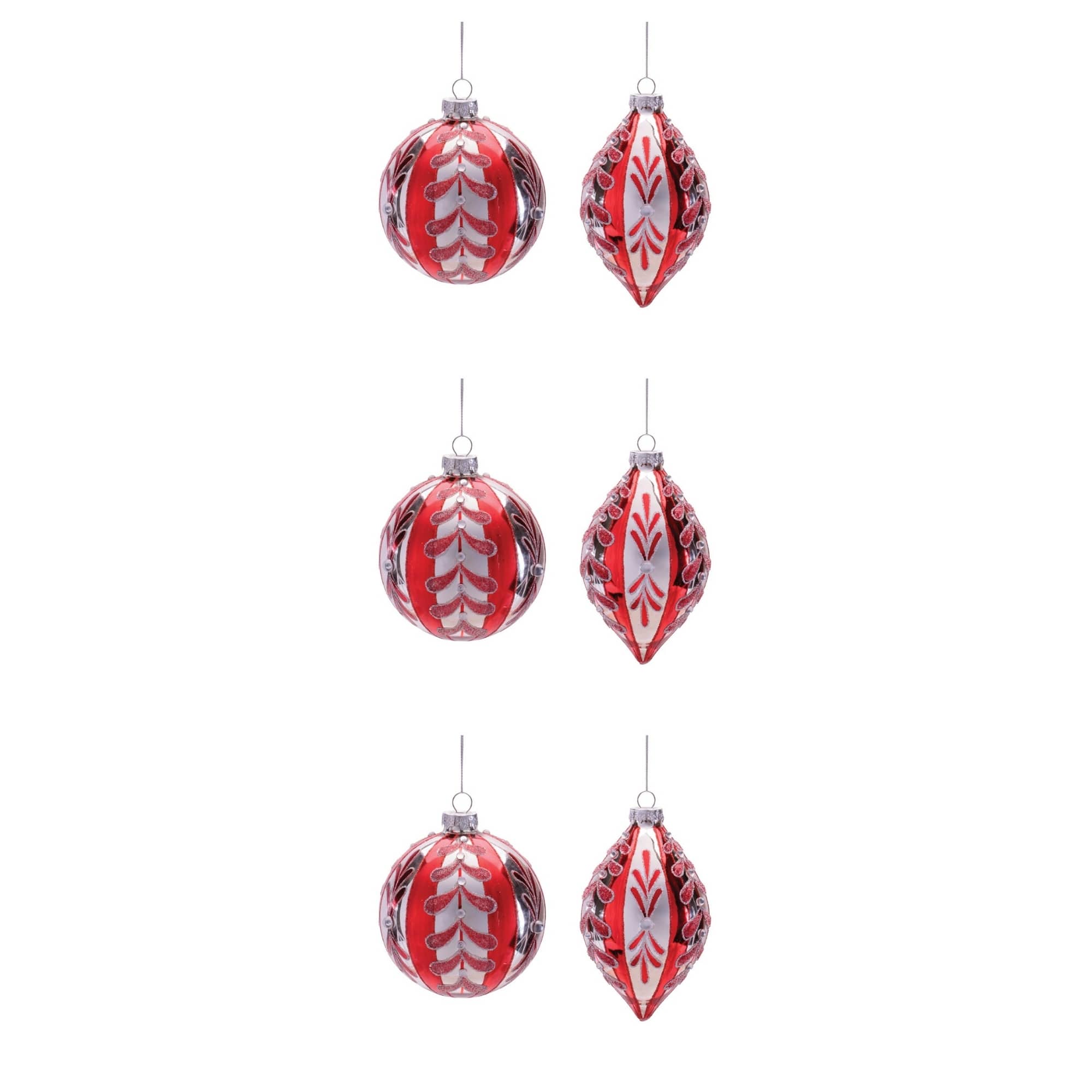 Melrose Red & Silver Glass Ornament Set