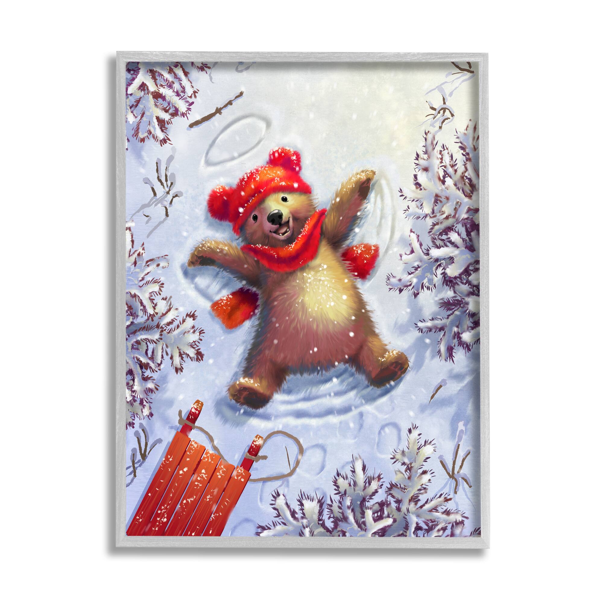 Stupell Industries Bear Cub Snow Angel Sled Framed Giclee Art