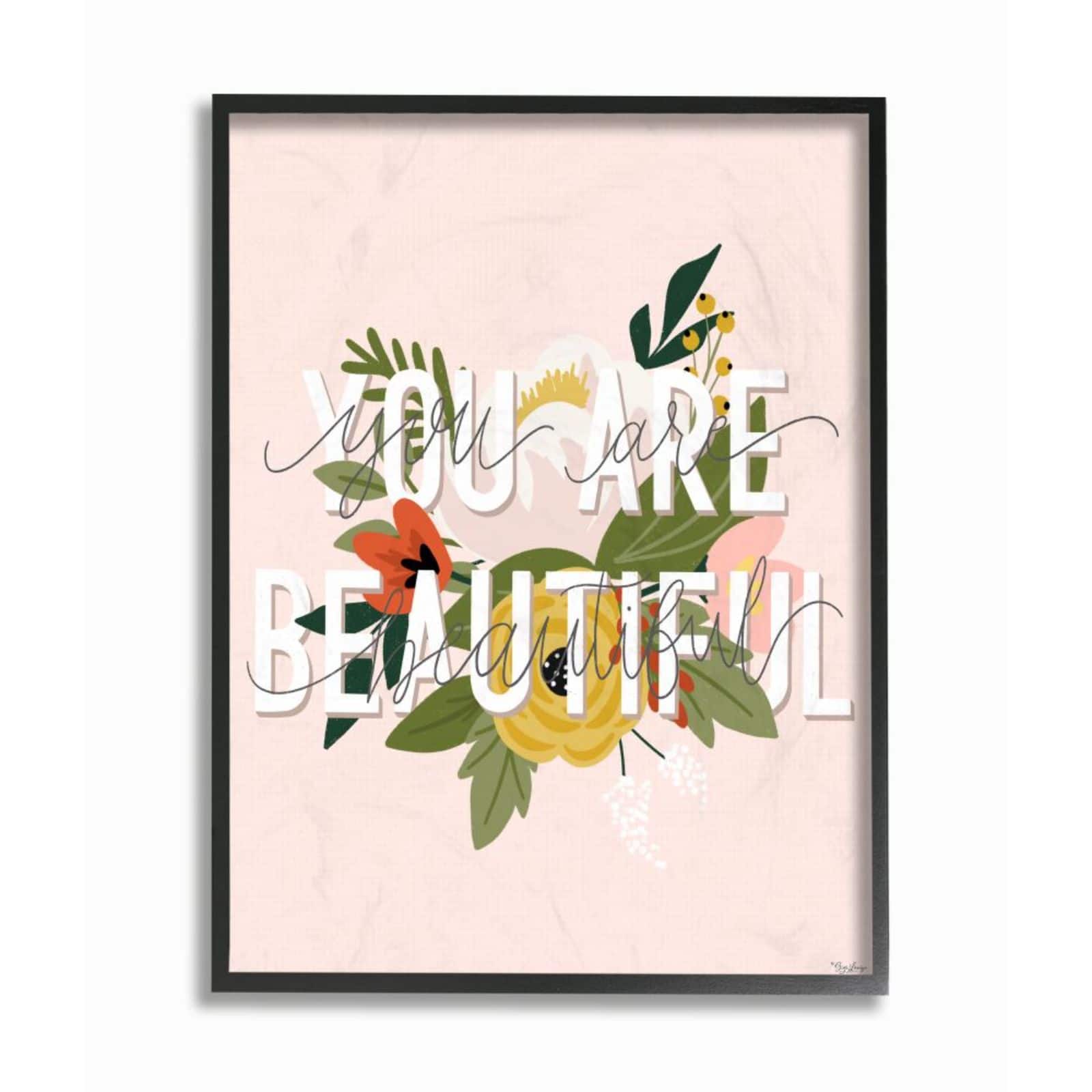 Stupell Industries You Are Beautiful Pink Flower with Frame Wall Accent