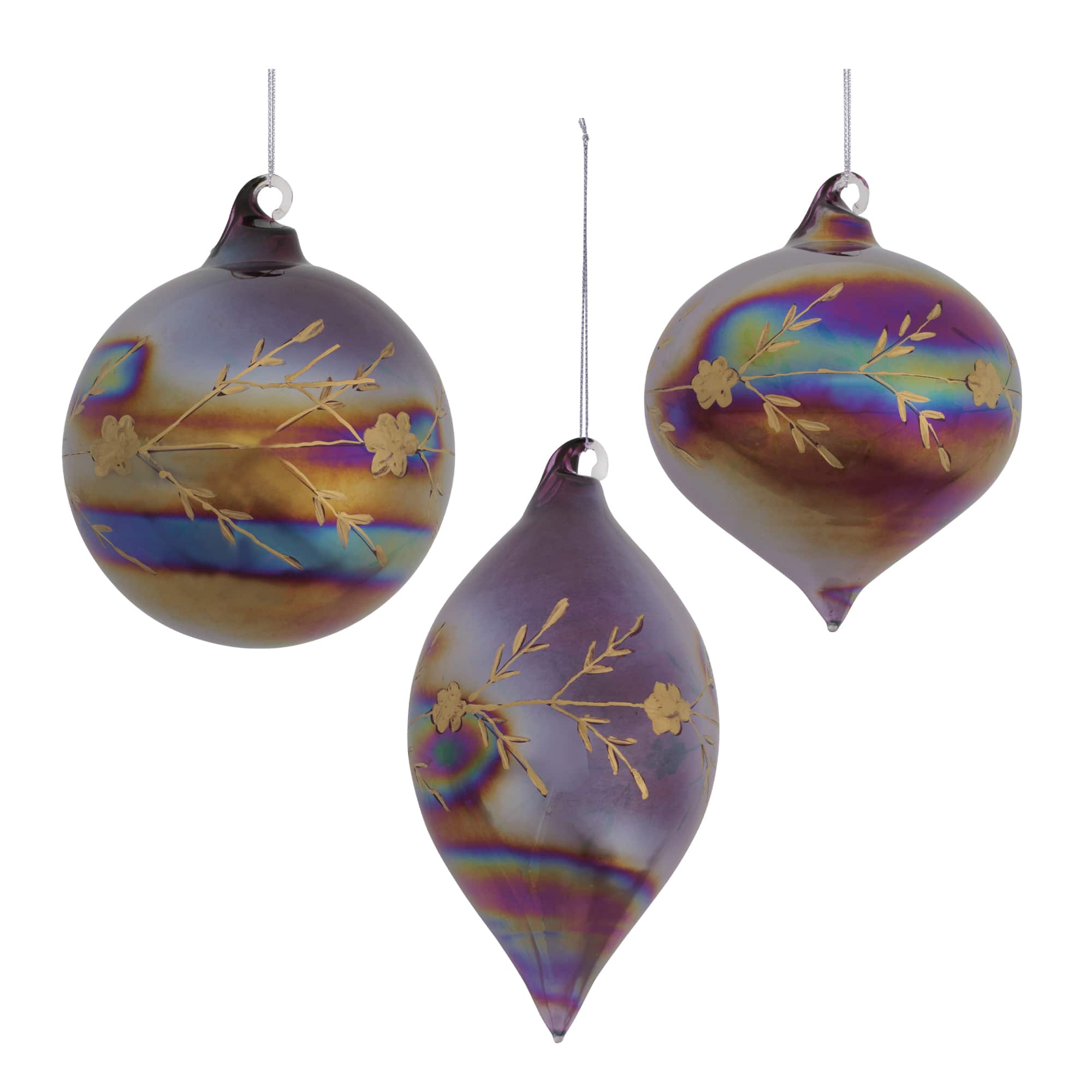Melrose Iridescent Etched Glass Ornament Set