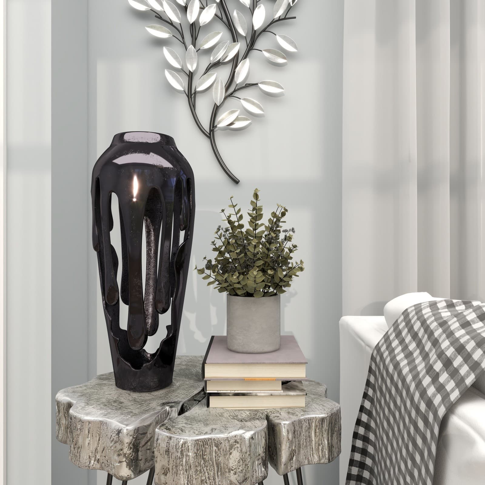 19" Black Aluminum Drip Vase with Melting Designed Body