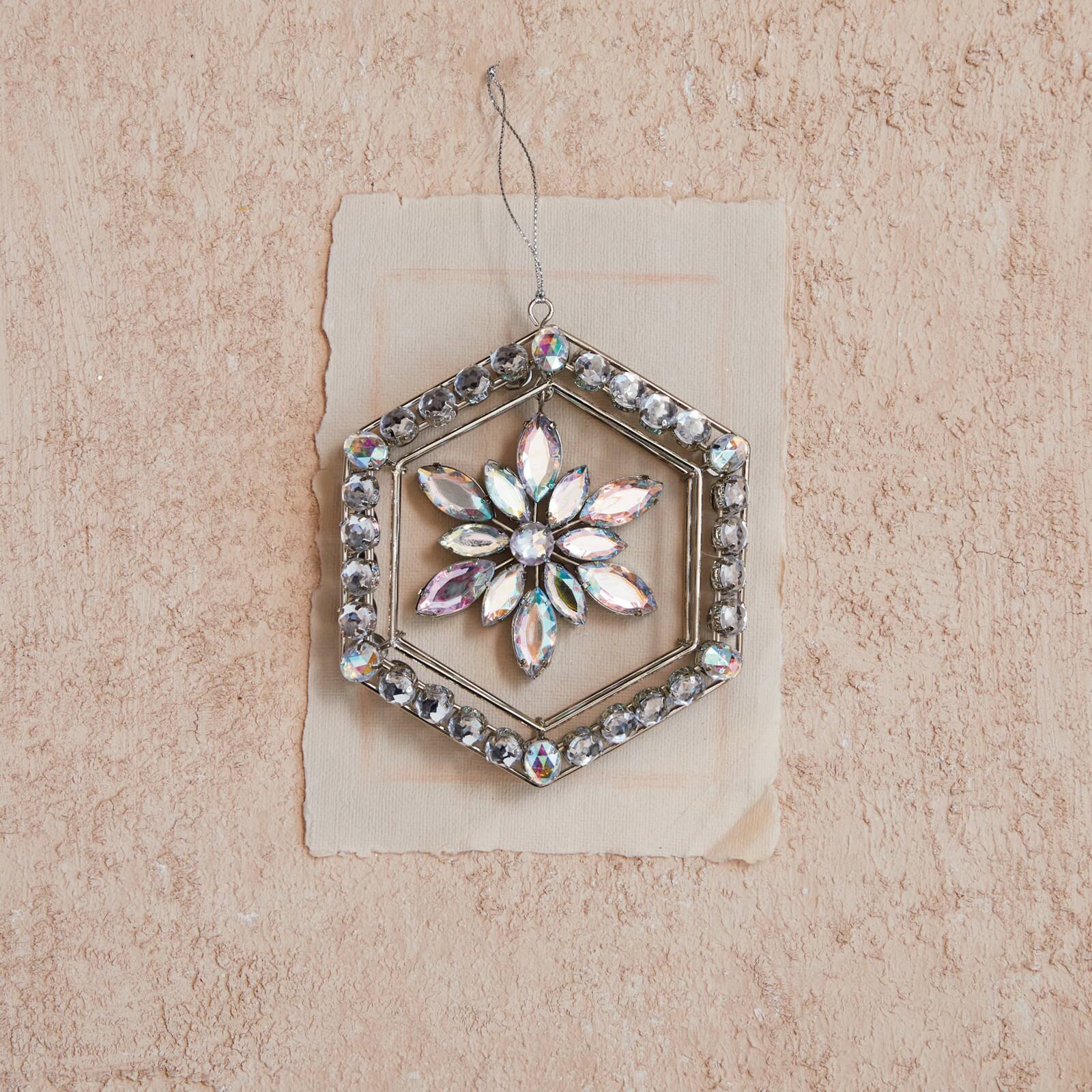 Hello Honey® Silver Hexagon Framed Acrylic Jewel Snowflake Ornament