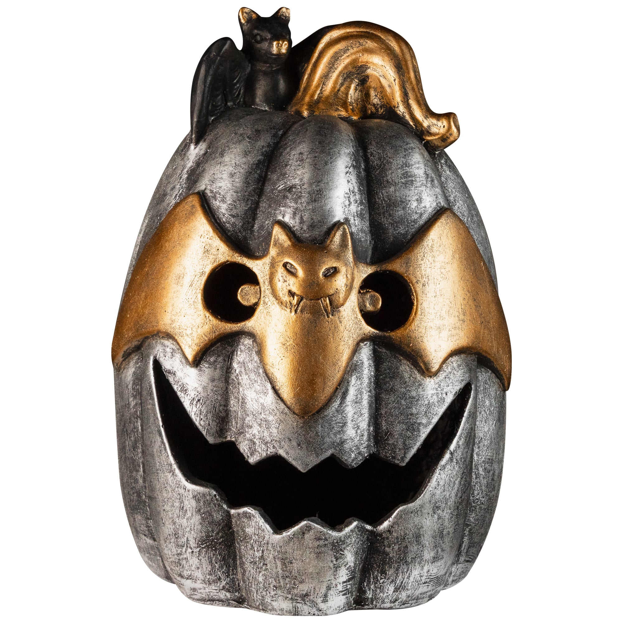 Northlight 14" Metallic LED Jack-o'-Lanterns in Bat Mask Halloween Décor