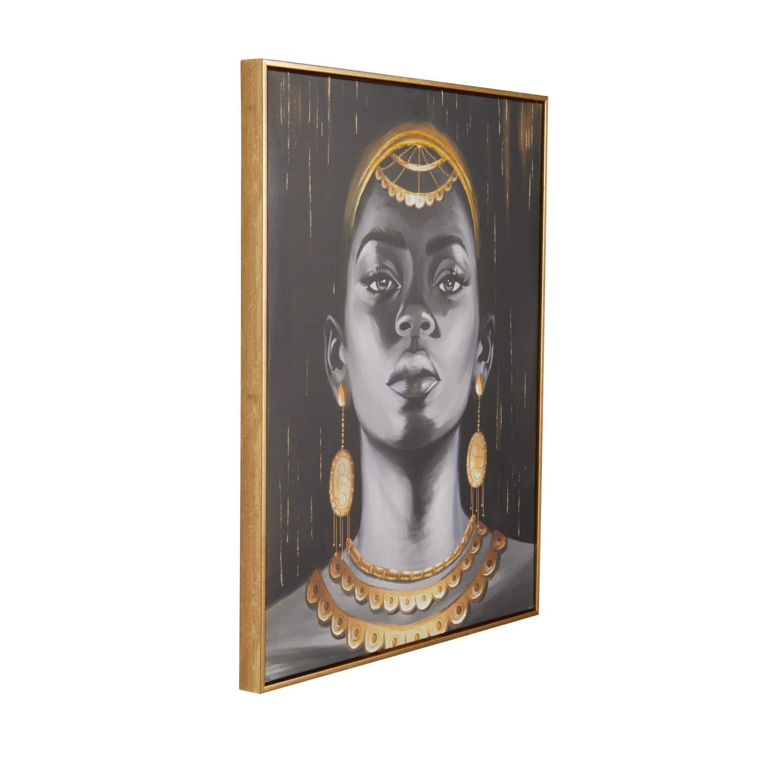 Black Canvas Woman Framed Wall Art with Gold Foil and Jewelry Accents