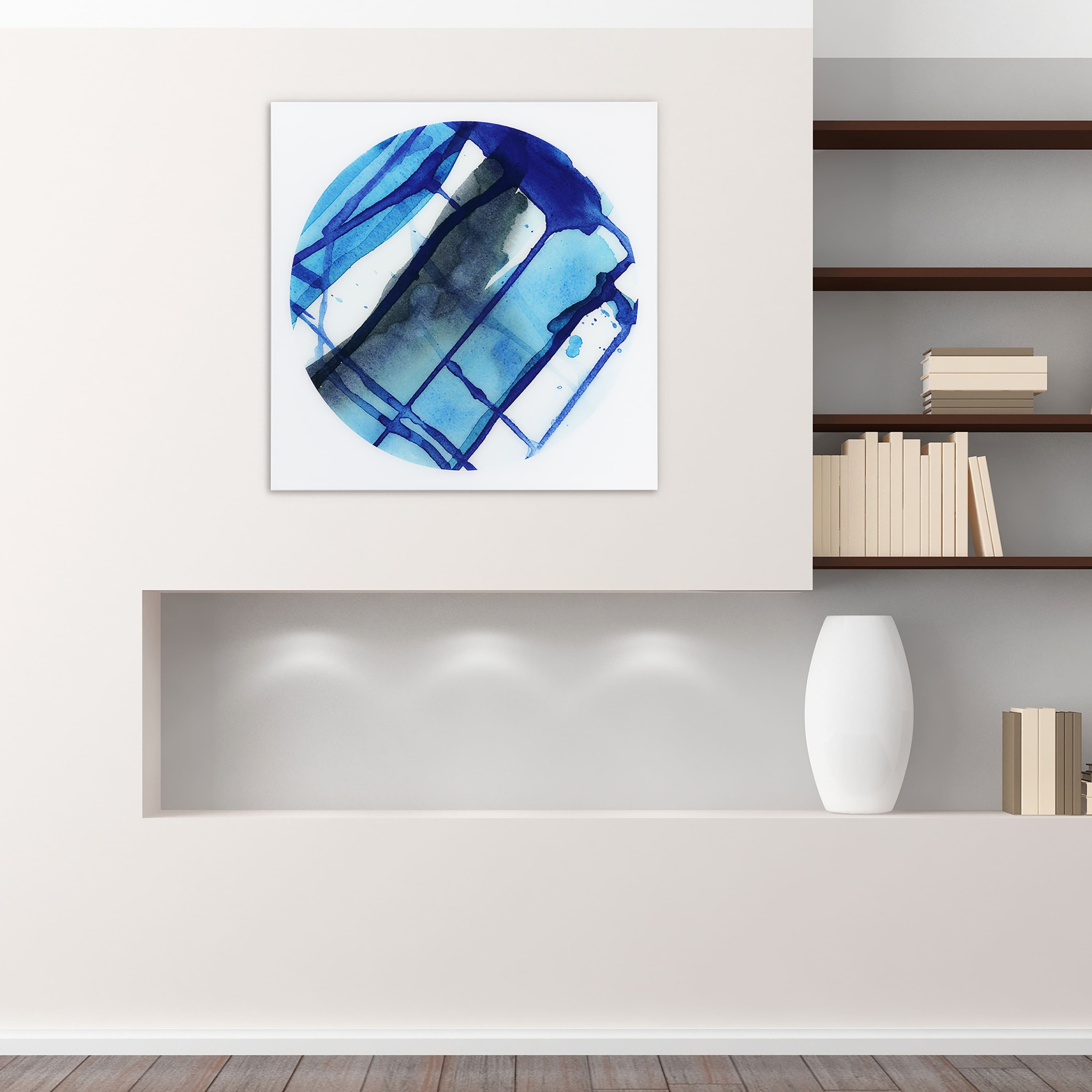 Empire Art Direct 38" x 38" Blue Stripes 1 Frameless Free Floating Printed Tempered Glass Wall Art