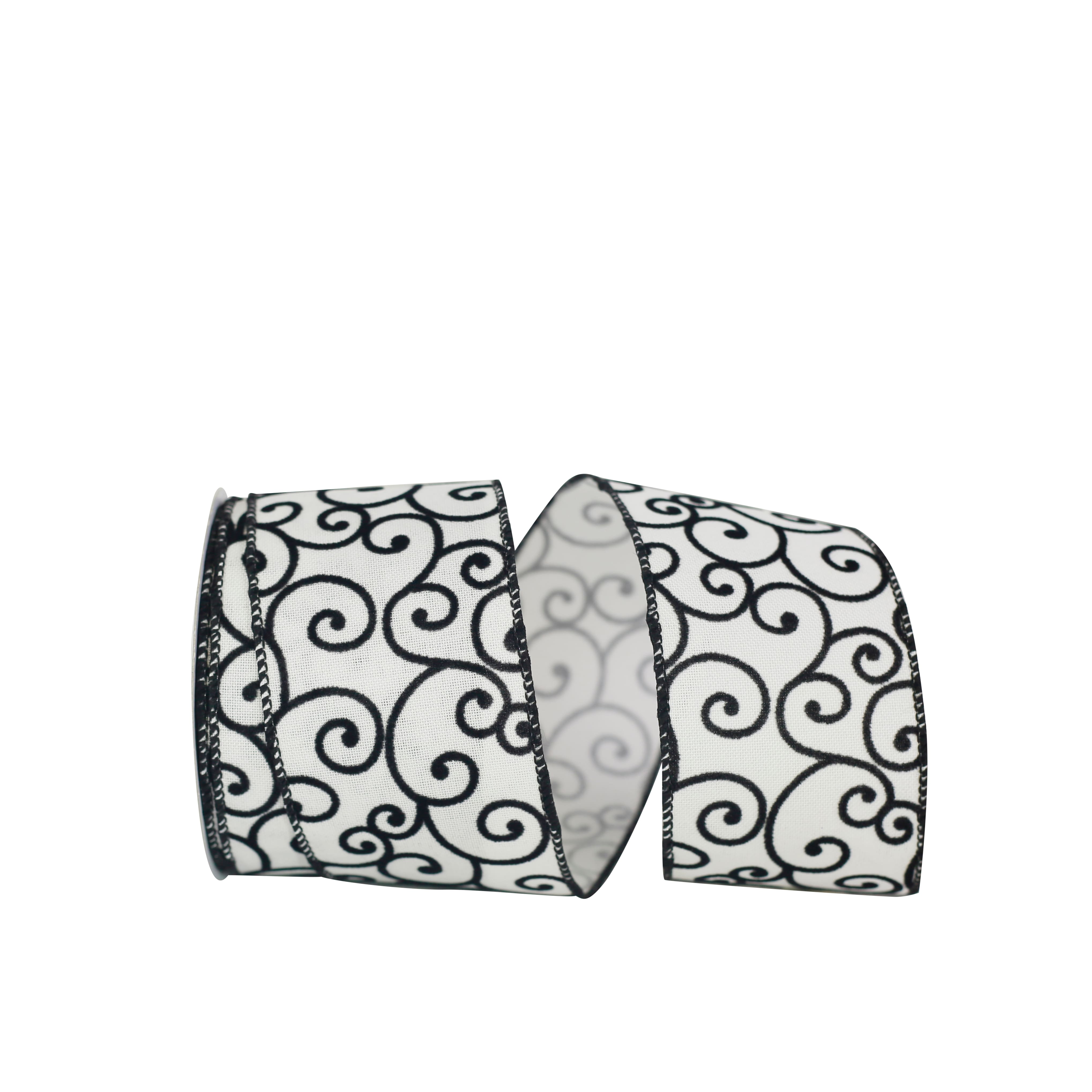 JAM Paper 2.5" x 10yd. Black & White Swirl Wired Linen Ribbon