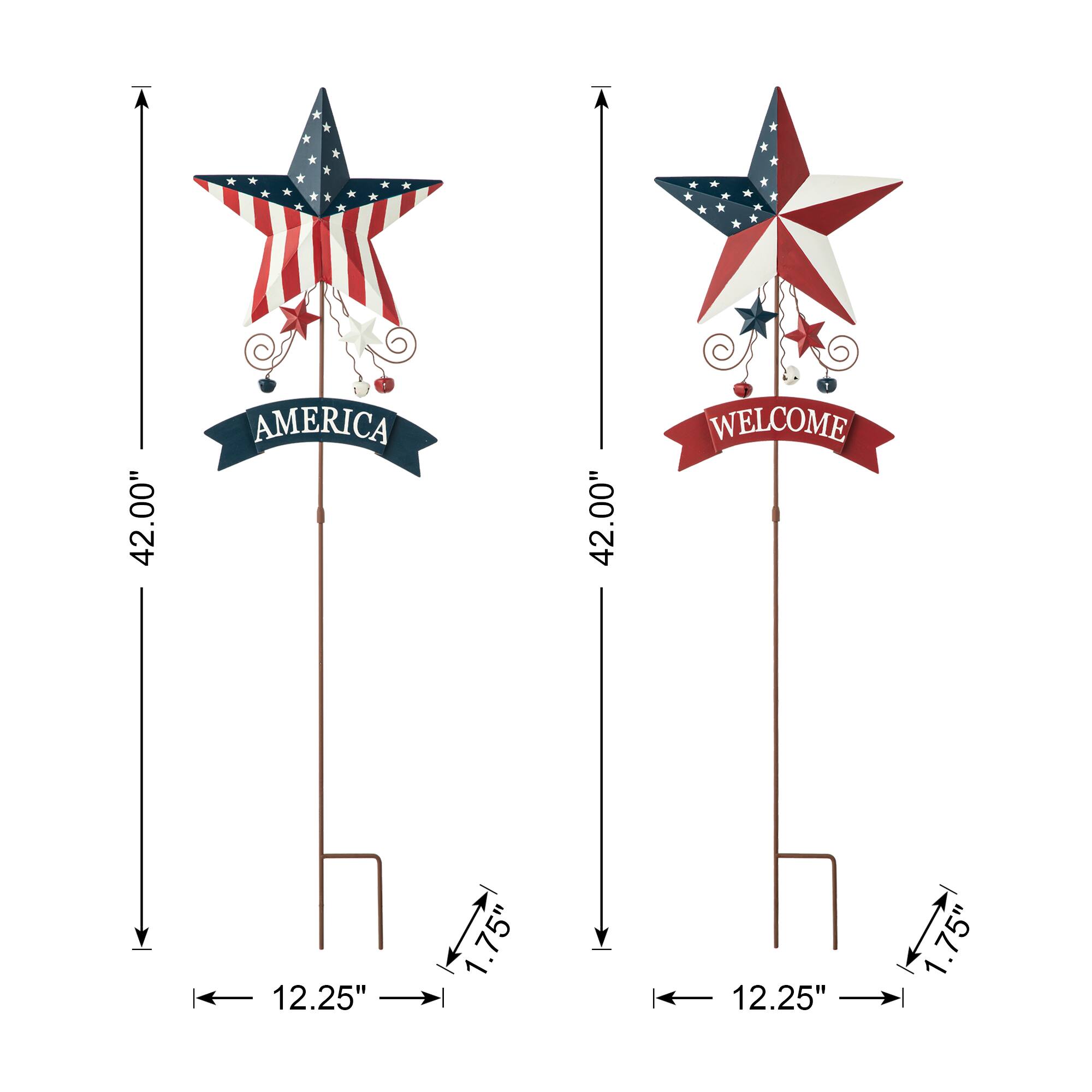 Glitzhome® 42" Patriotic America Star Yard Stake Set